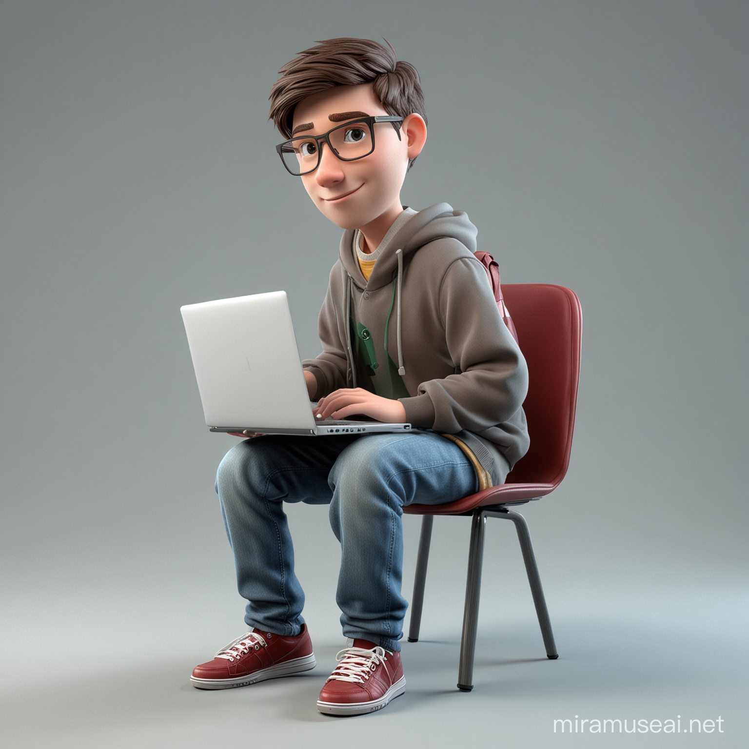 3d college student with laptop