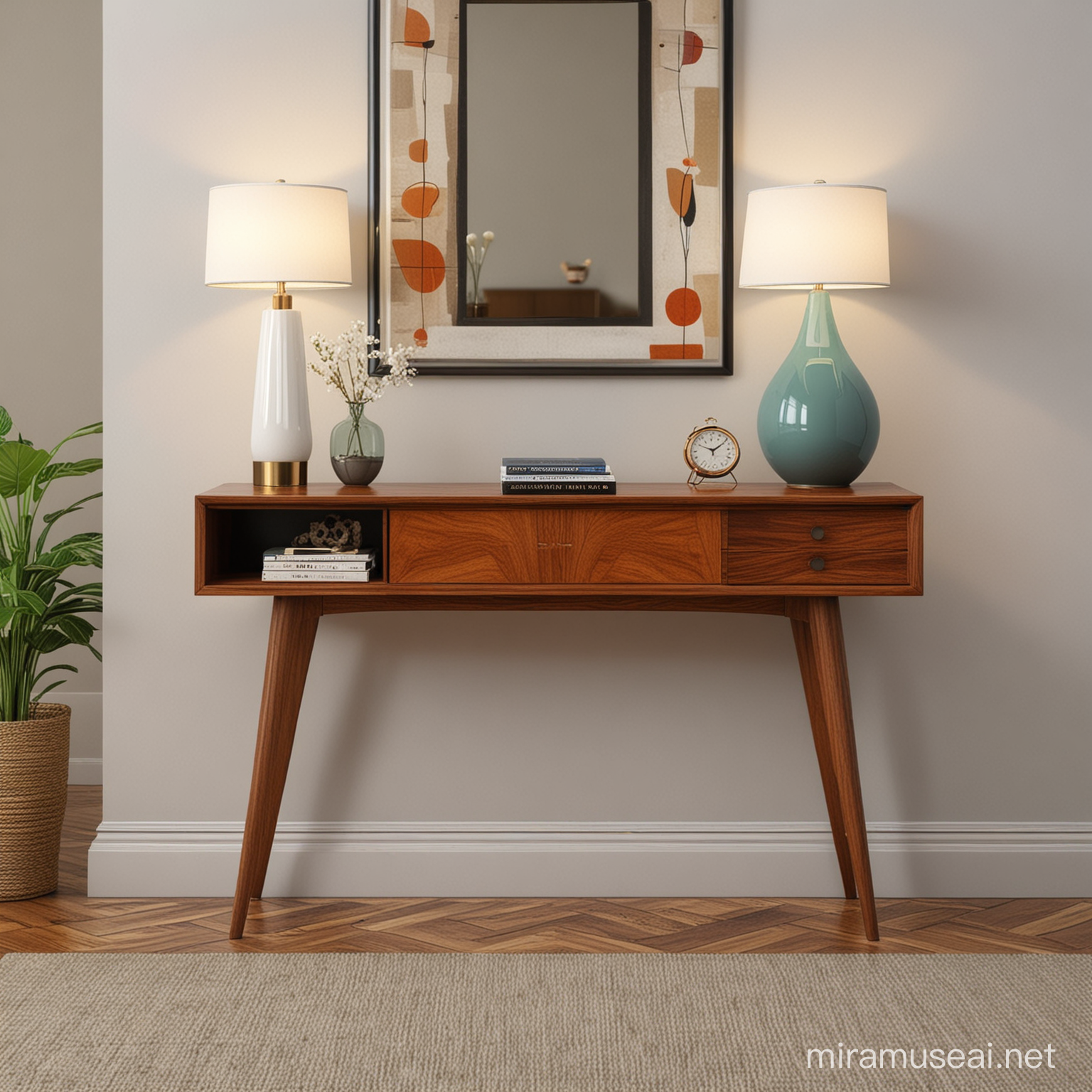 console table design in mid century modern style