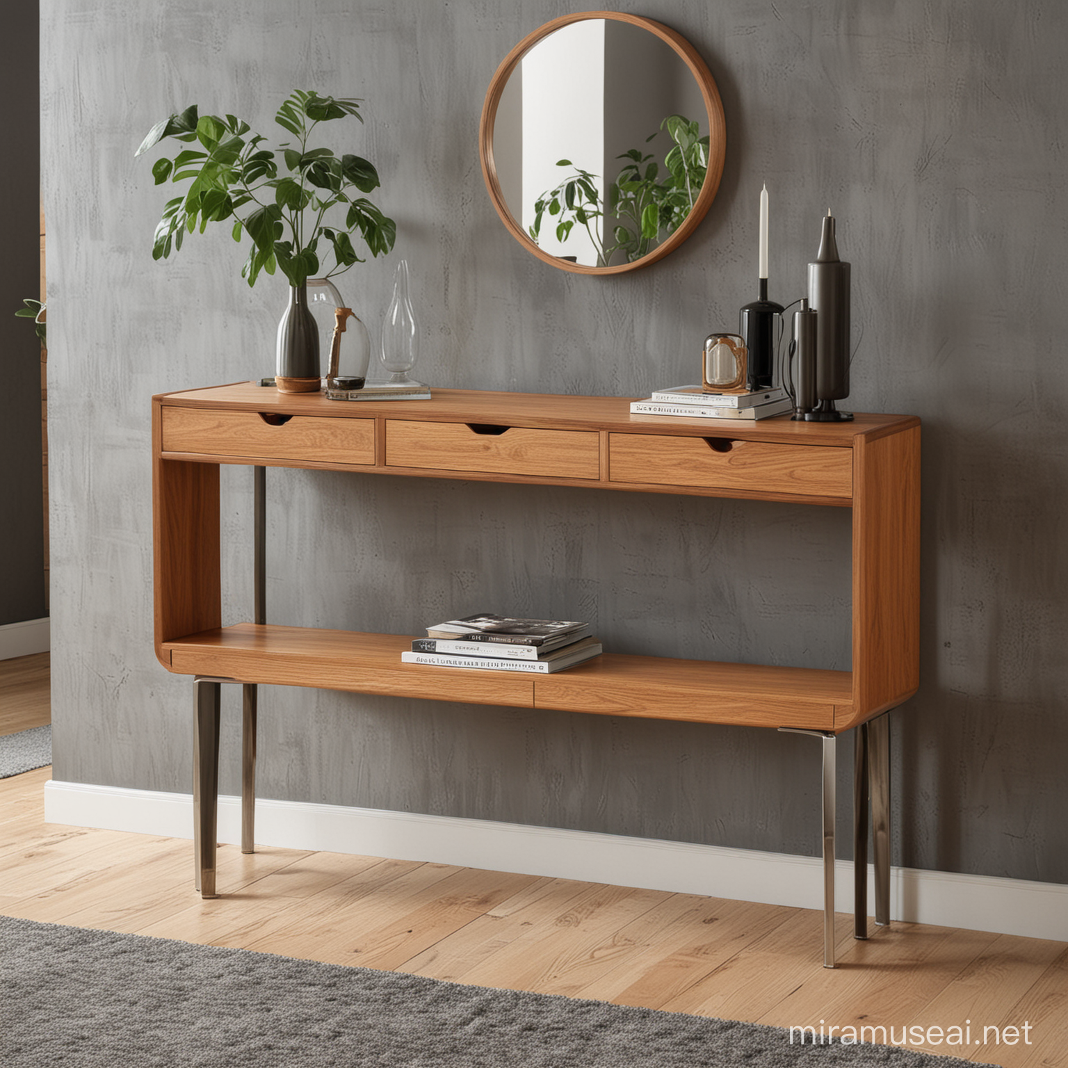 console table design in mid century modern style  with Corbusier touch