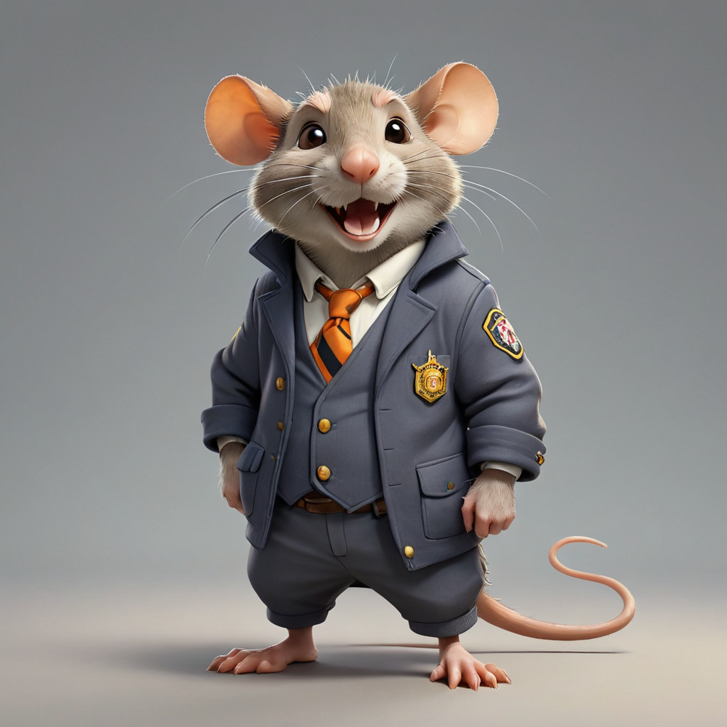 a rat in cartoon style in full body with mayor clothes with clear background
