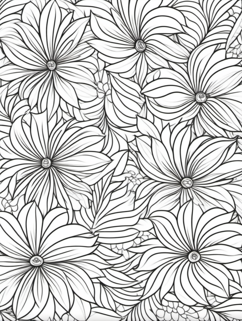 for coloring, minimalist floral pattern, line art, white backdrop