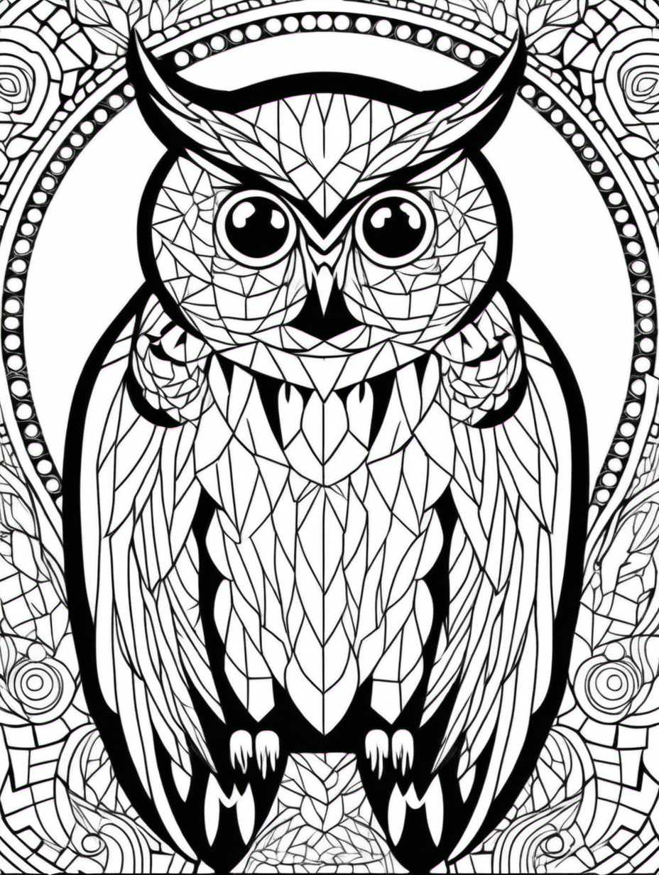 for coloring, mosaic pattern in the shape of owl, line art
