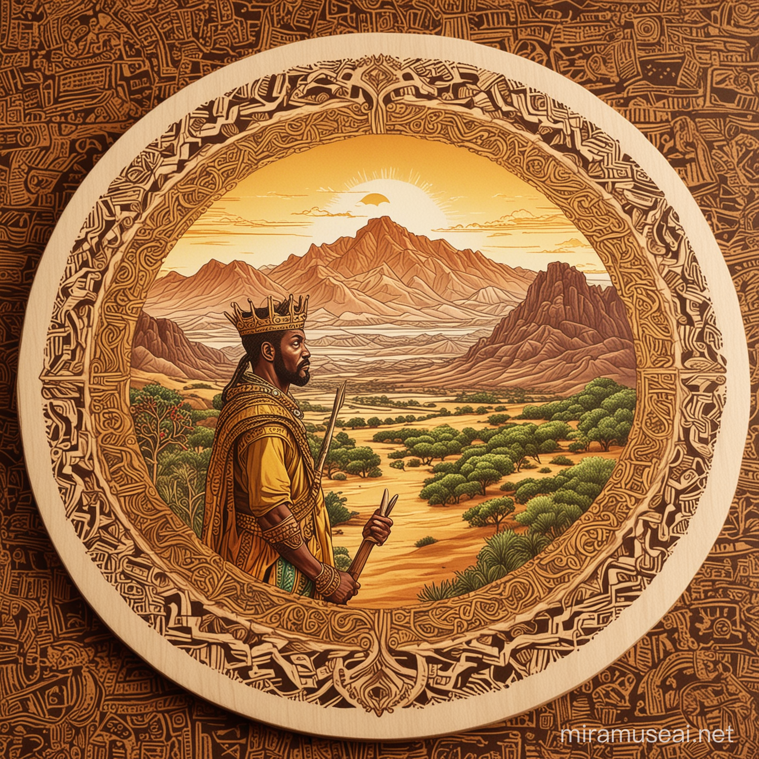 African King Amidst West Maui Mountains Circular Logo Design