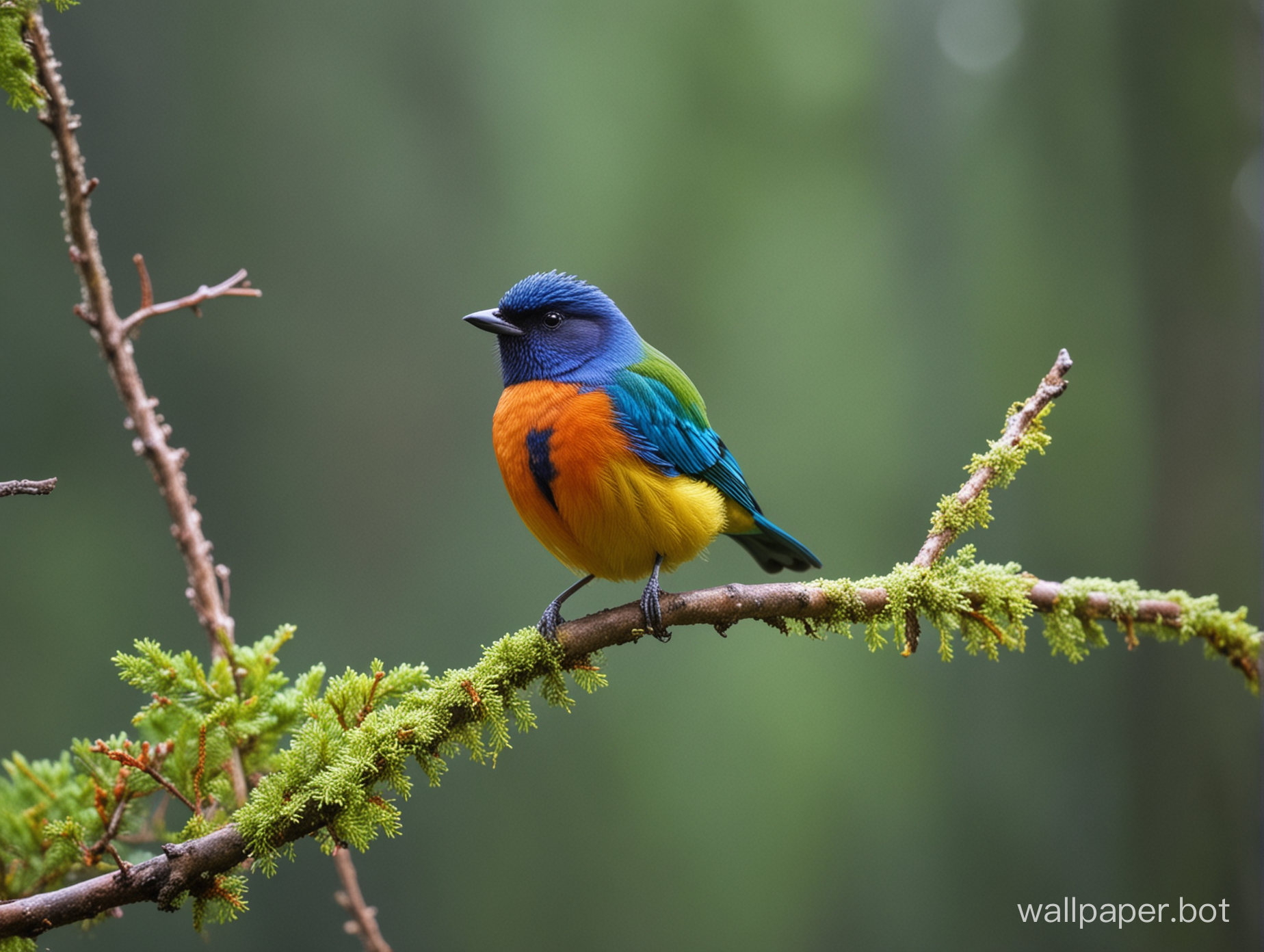 Colorful Bird on a branch of a tree in the forest