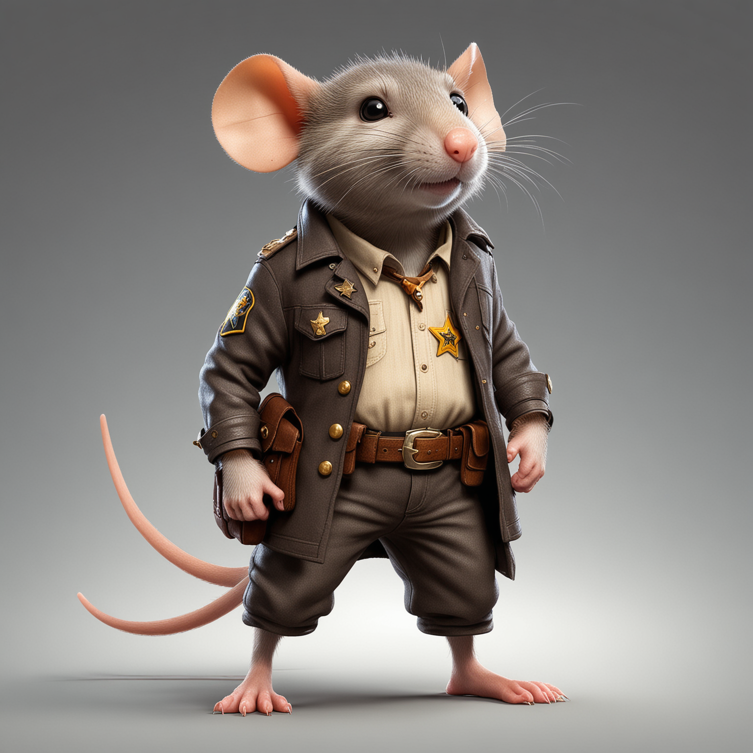 a rat in cartoon style in full body with sherif clothes with clear background