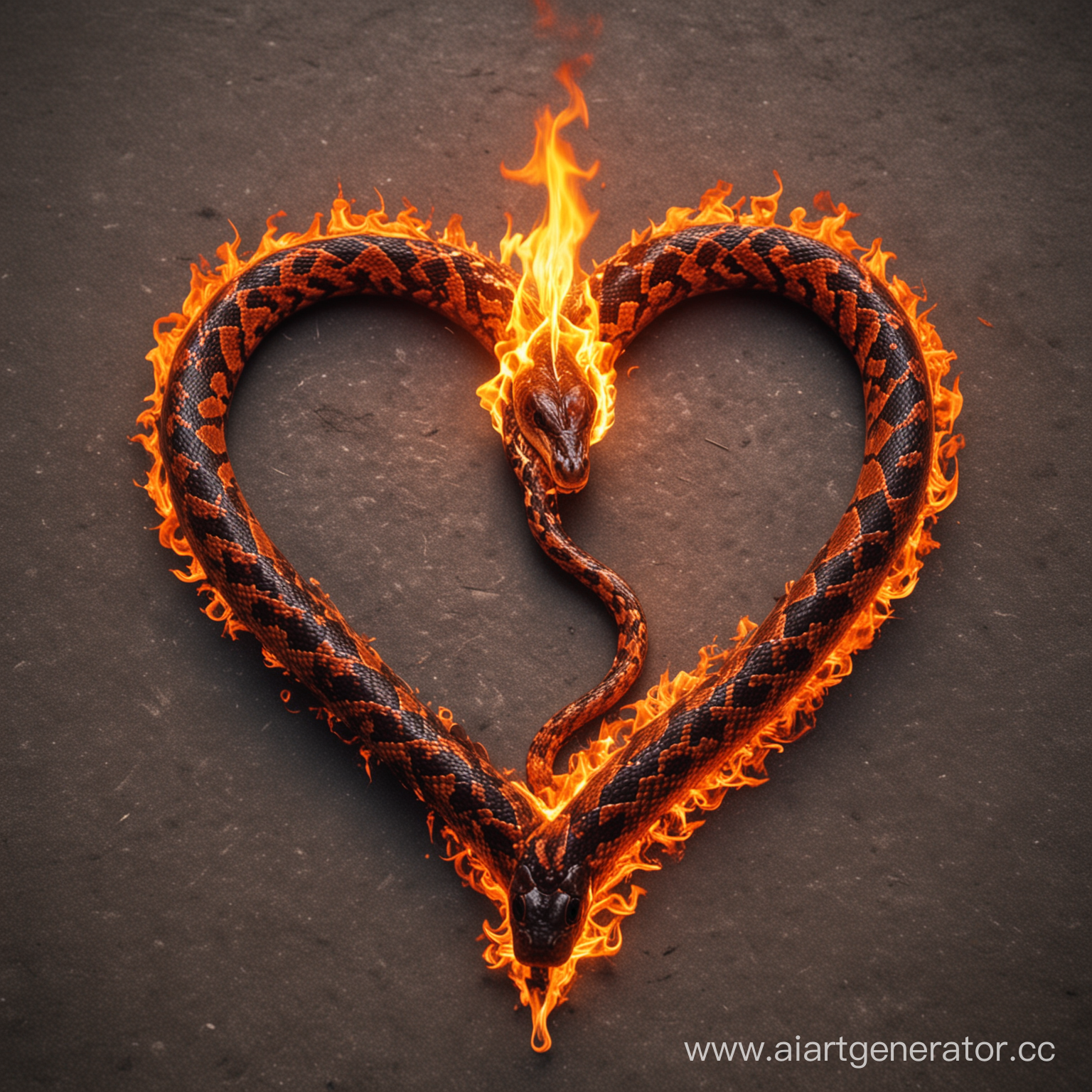 Змея горящая пламенем в форме сердца