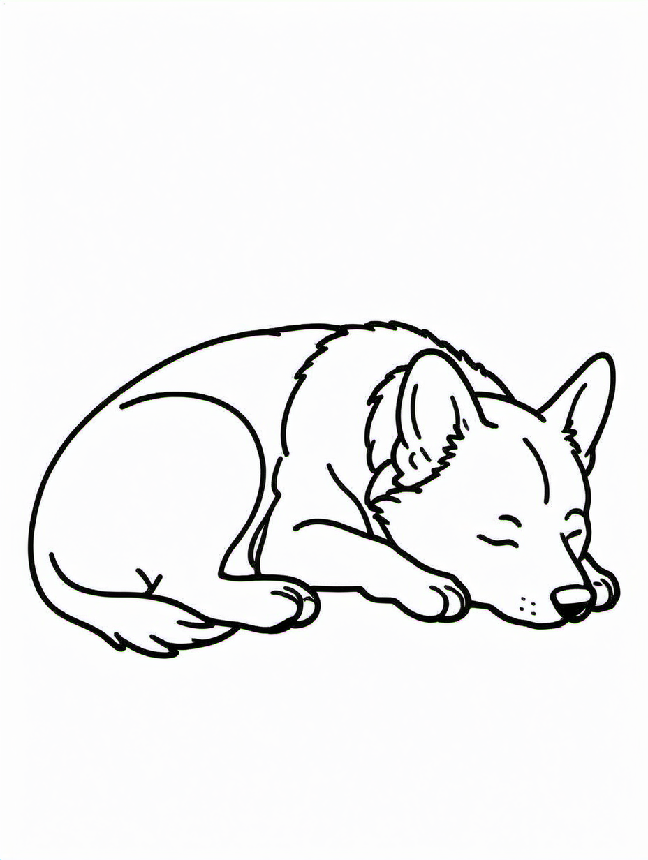 outline of a sleeping corgi, white background, front facing
