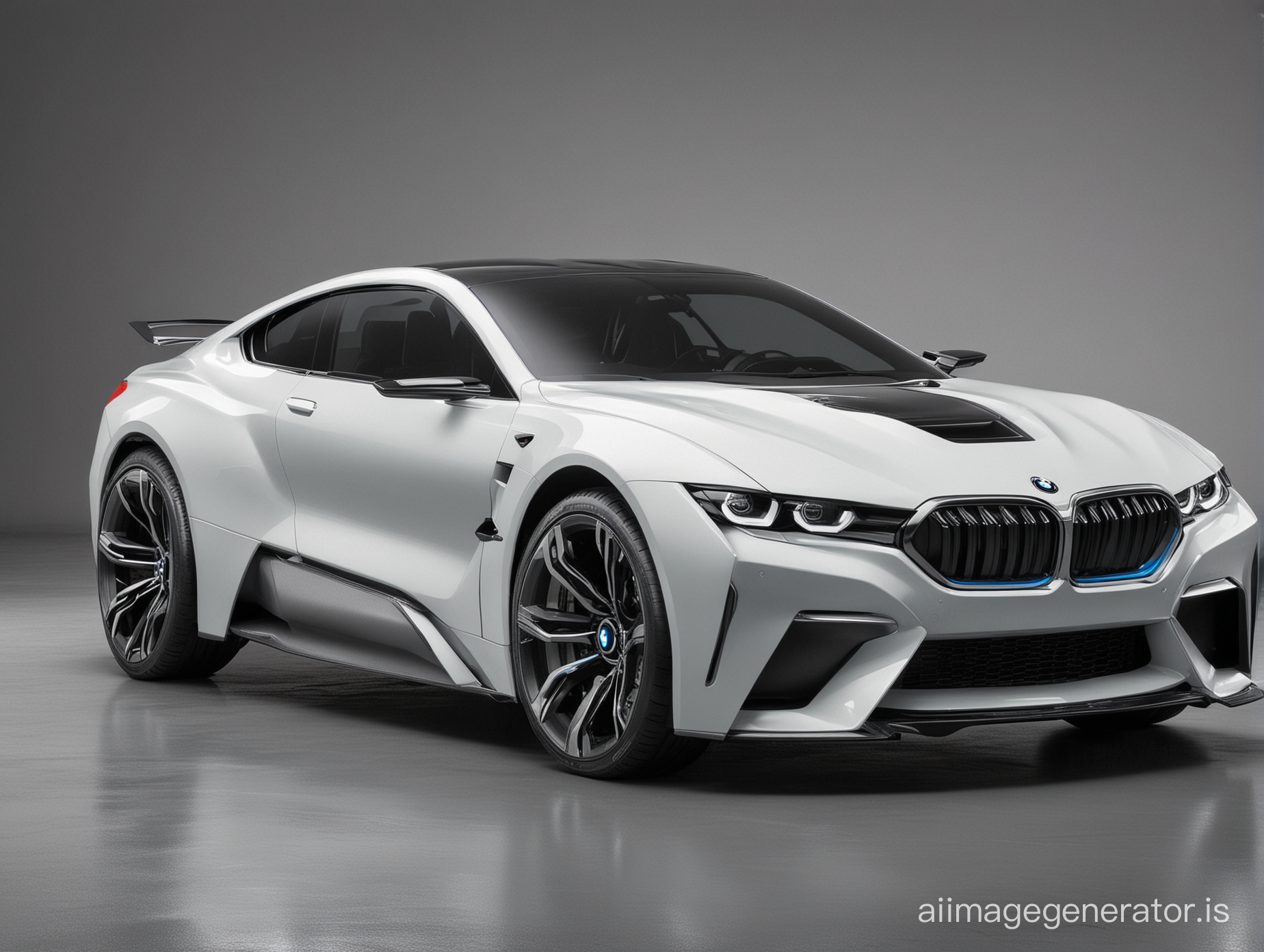 Create an original BMW concept in the year 2100. Use design elements from the BMW M3 from all years, M4, 7 series, M8. Don't base it on the i8. noon