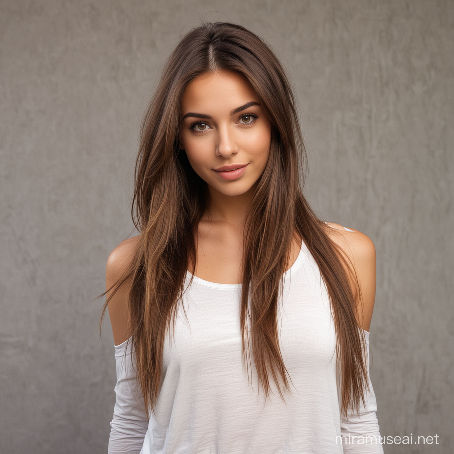 Brunette Girl with Short Stature and Long Hair