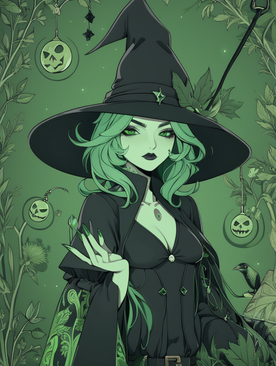 subtle, modern day green witch wallpaper
