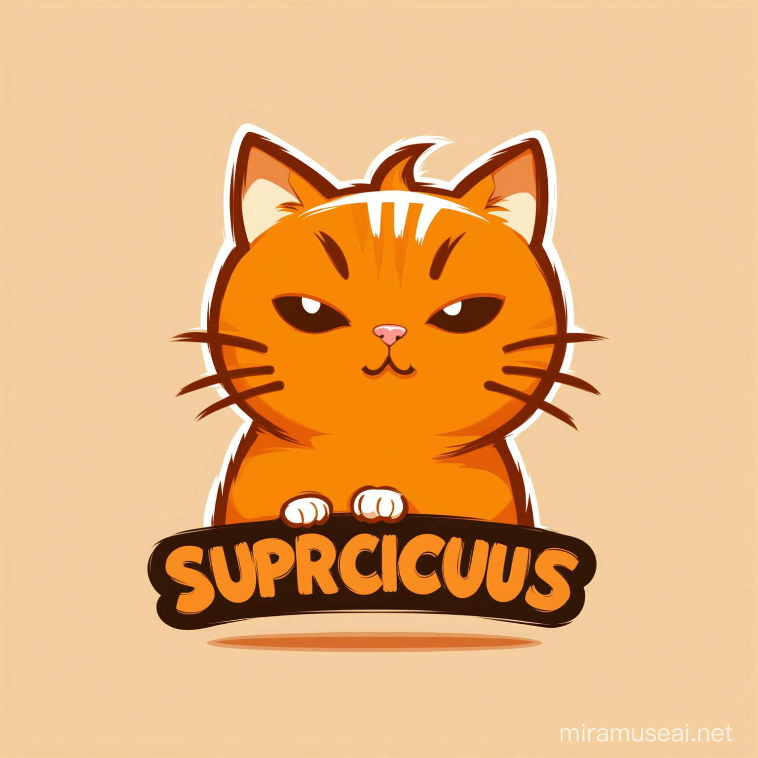 a cartoony orange suspicious cat make it like a logo
