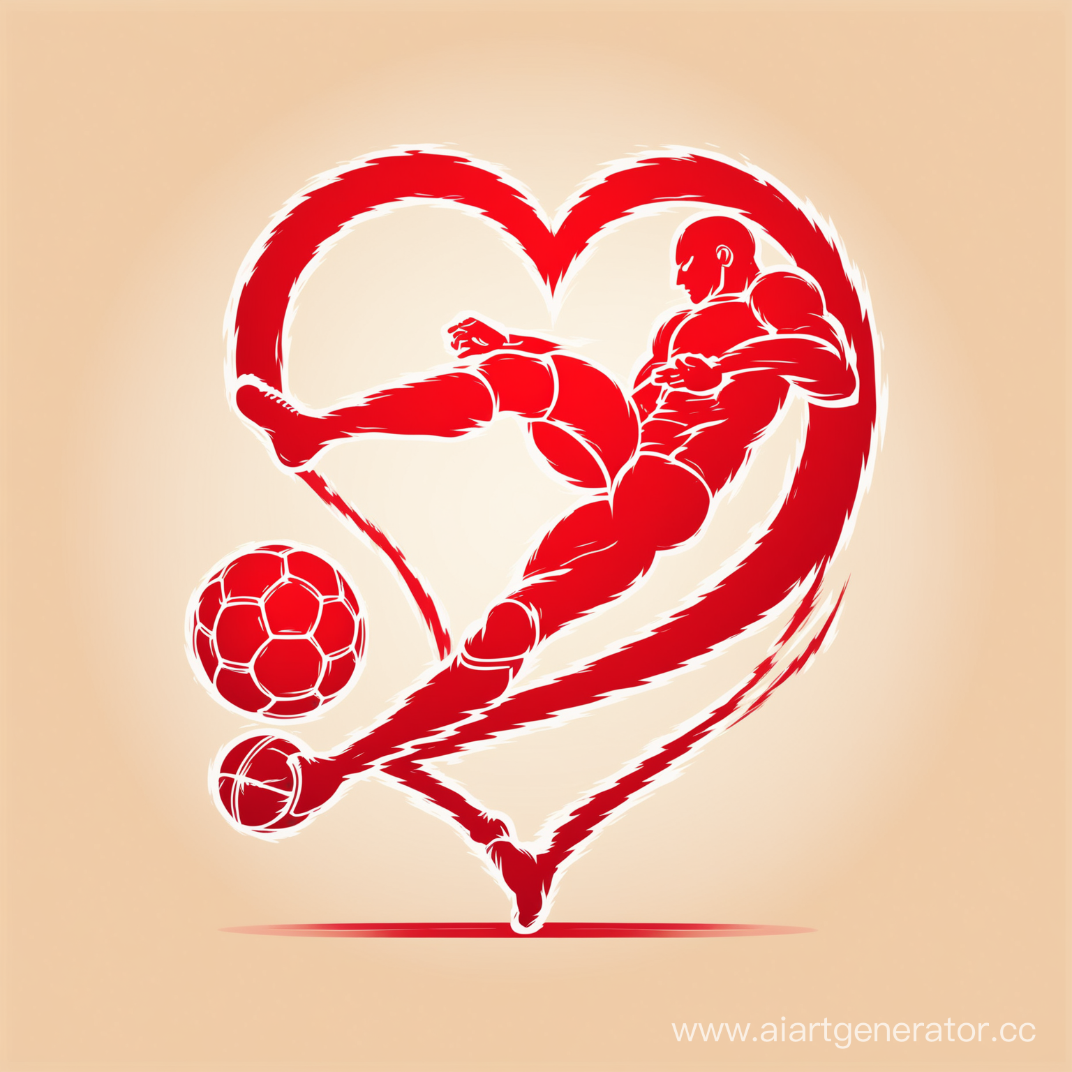Человеческое сердце, которое собрано из образа футболиста пинающего мяч. Для логотипа