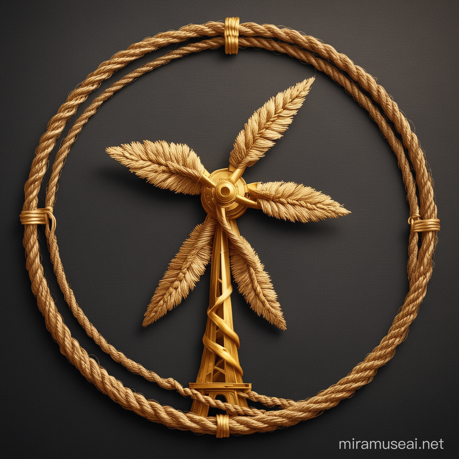 Golden Rope Windmill Turbine Logo Design for Sustainable Energy Branding