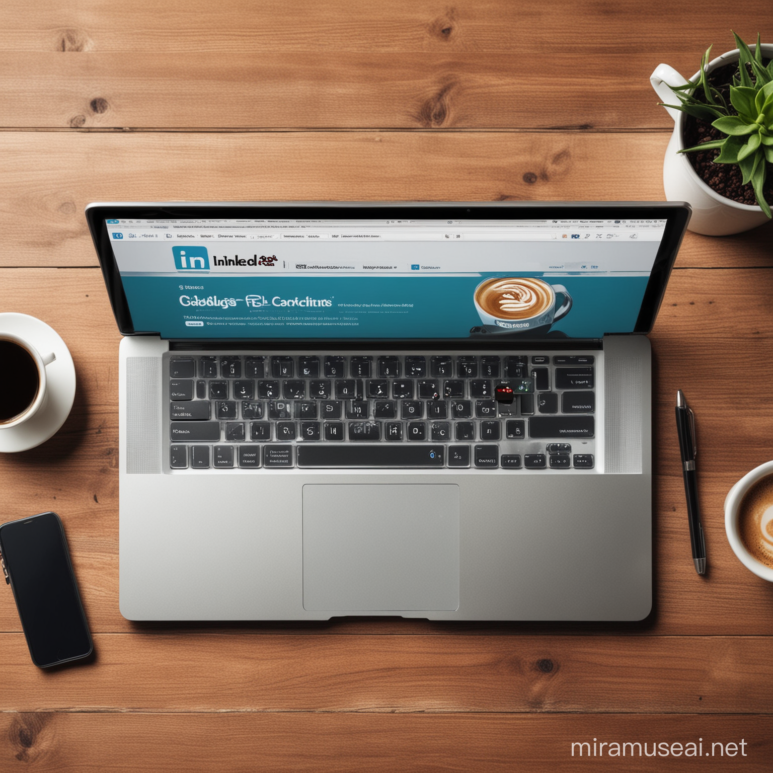 Professional and Charismatic LinkedIn Banner Coffee Cup and Laptop Design