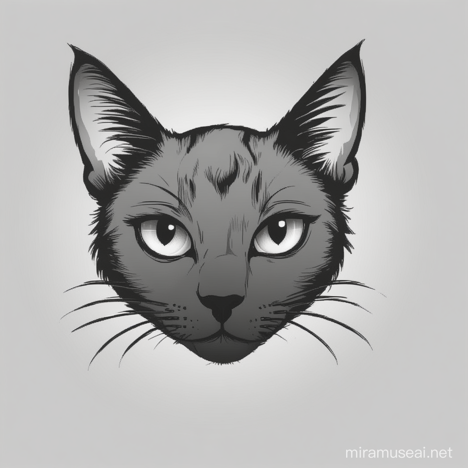 Mysterious Shady Cat Face Enigmatic Black Outline on Transparent Background
