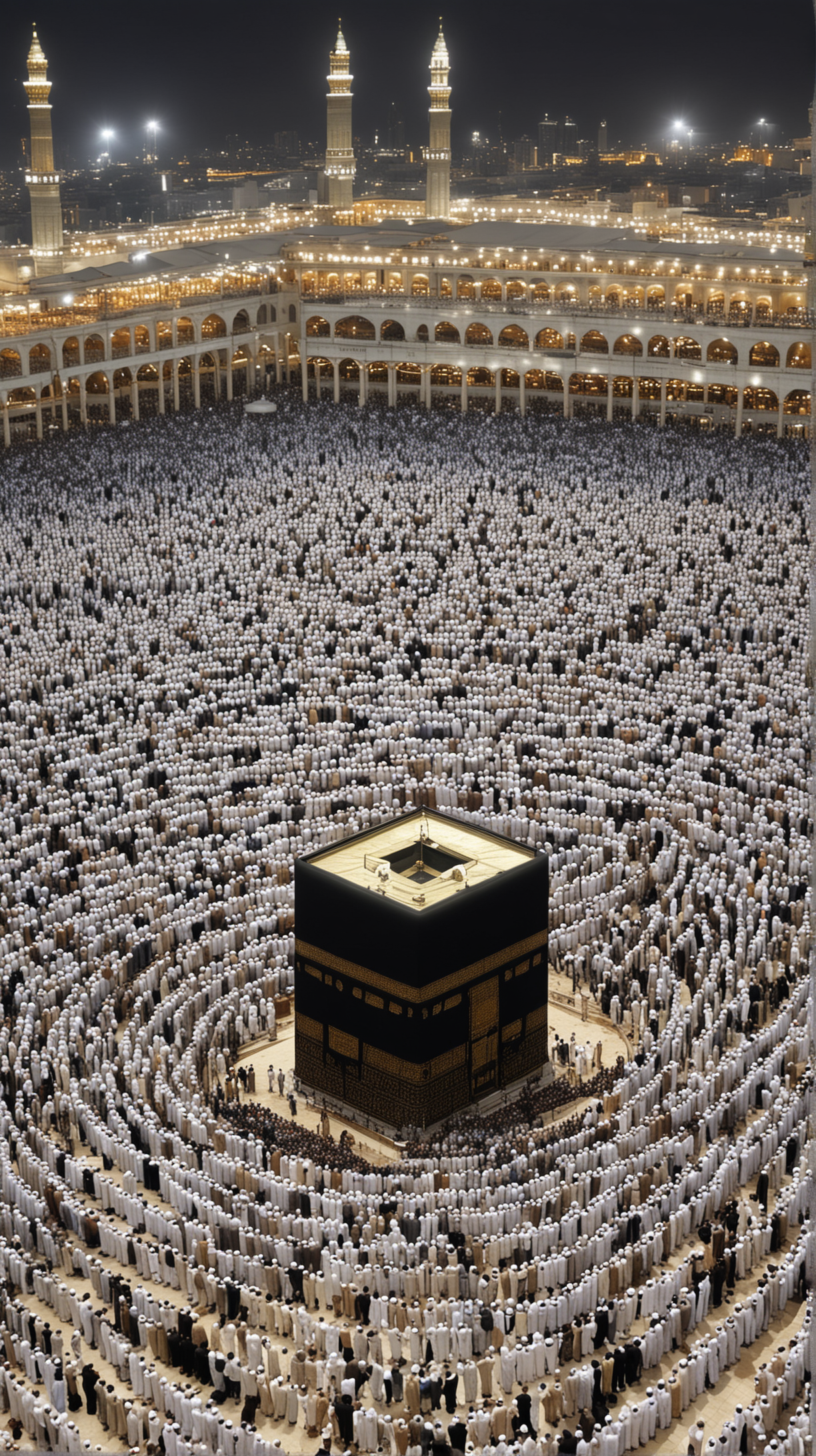 Muslims Bowing in Prayer at Kaaba in Mecca