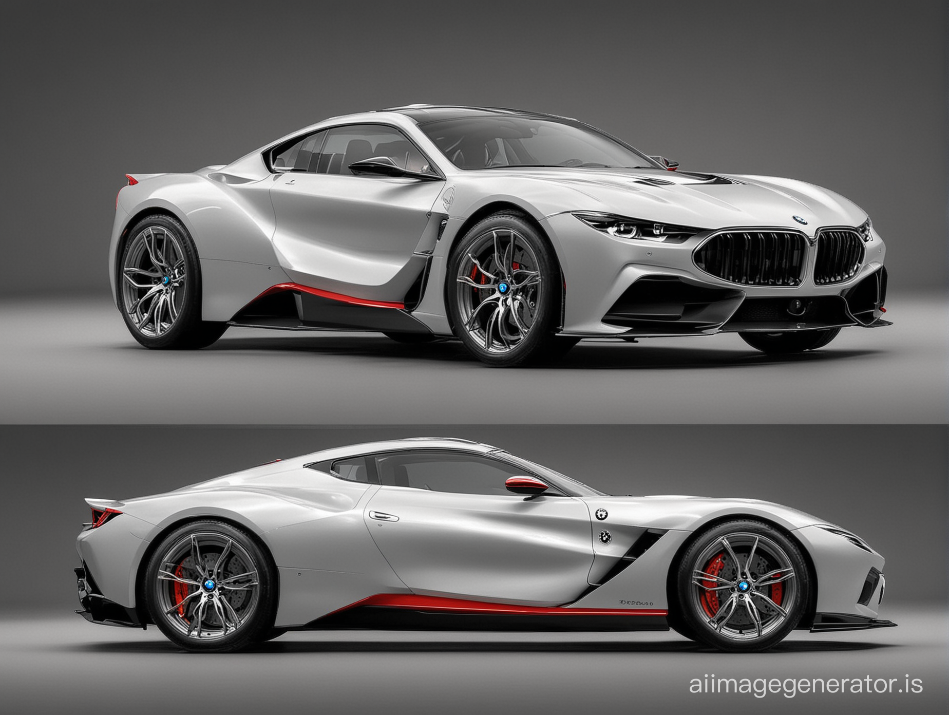 Create a professional picture of a car with the idea: If the design team of BMW and Ferrari teamed up and designed a car together, what would it look like?