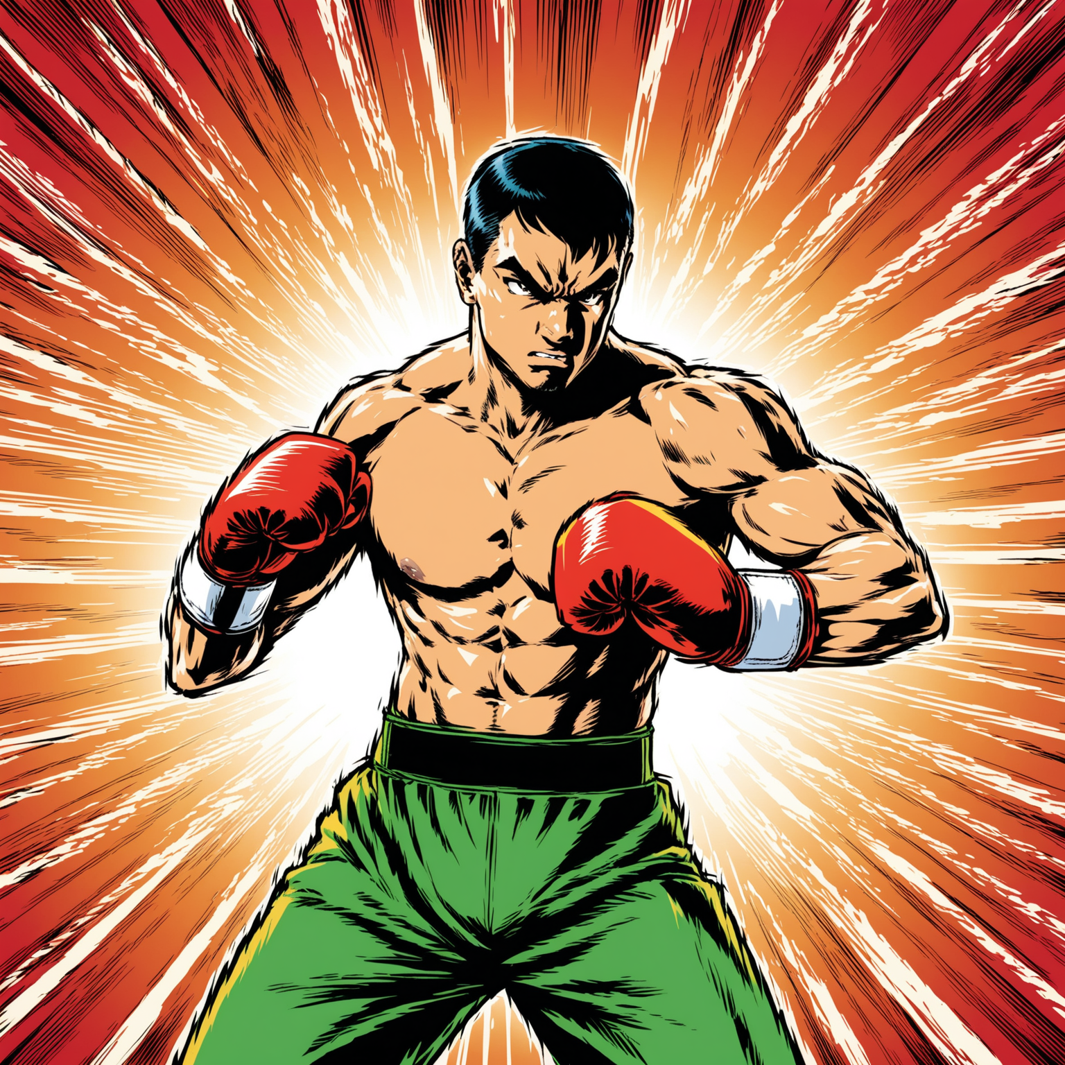 Dynamic Boxer Practicing Shadow Boxing in Comic Book Style