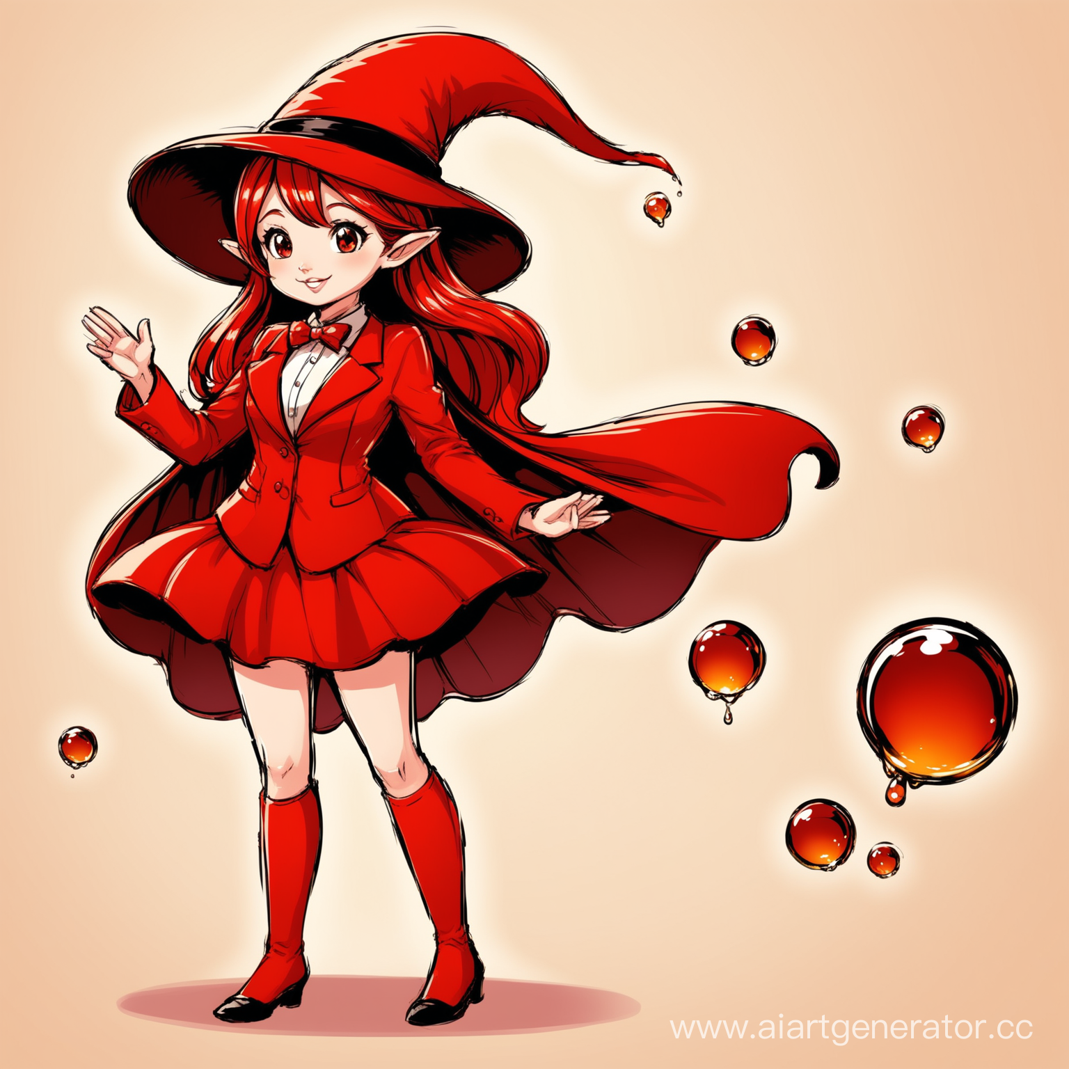создай маленькую капельку нефти как персонаж для сказки, ее одежда: шапочка и костюм пусть будут красного цвета, в мультяшном стиле 