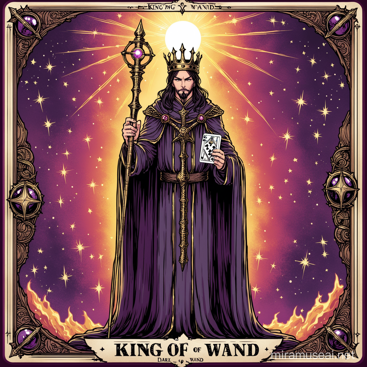 Mystical Tarot King of Wands in a Dark Atmosphere
