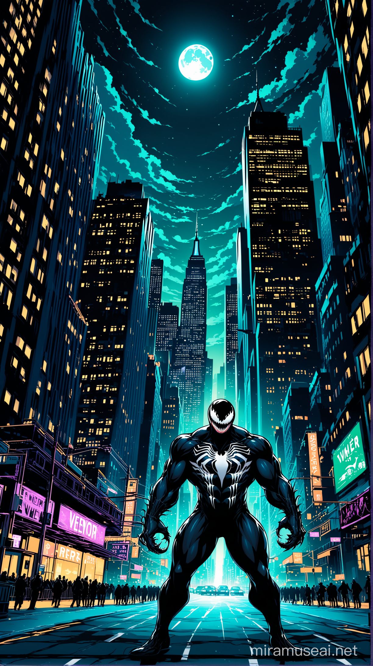 Venom vector. Night time new york city background