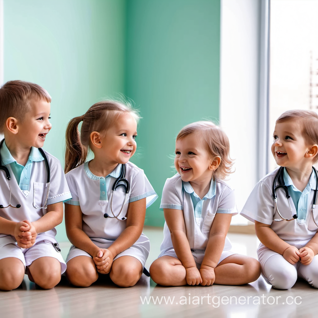 счастливые дети на осмотре у врача
