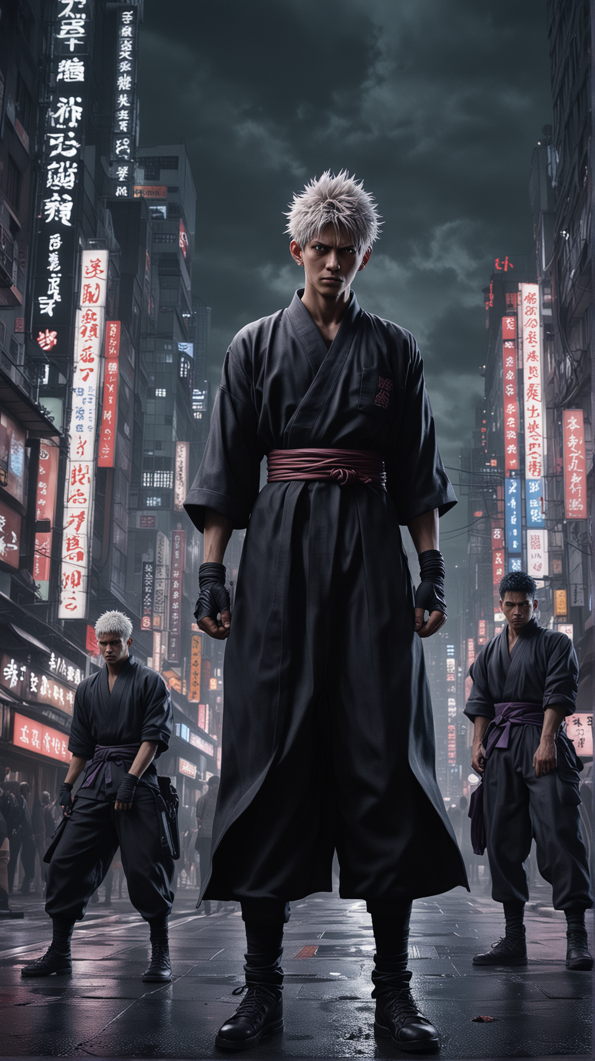 JUJUTSU KAISEN demons, dark tokyo city on background, hyper-realistic, photo-realistic
