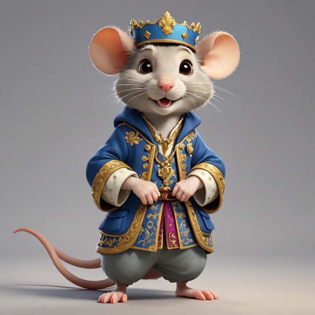Cartoon Rat in Royal Attire on Clear Background