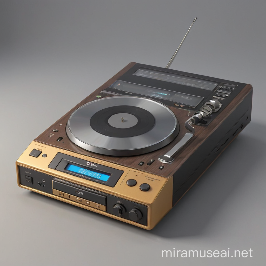 Vintage Retro CD Player on Wood Surface