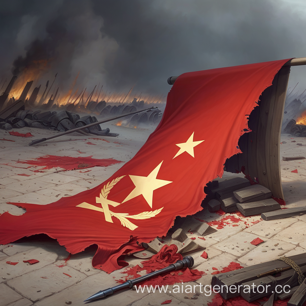 Порваный флаг, лежит на земле, революция, вархаммер, коммунизм