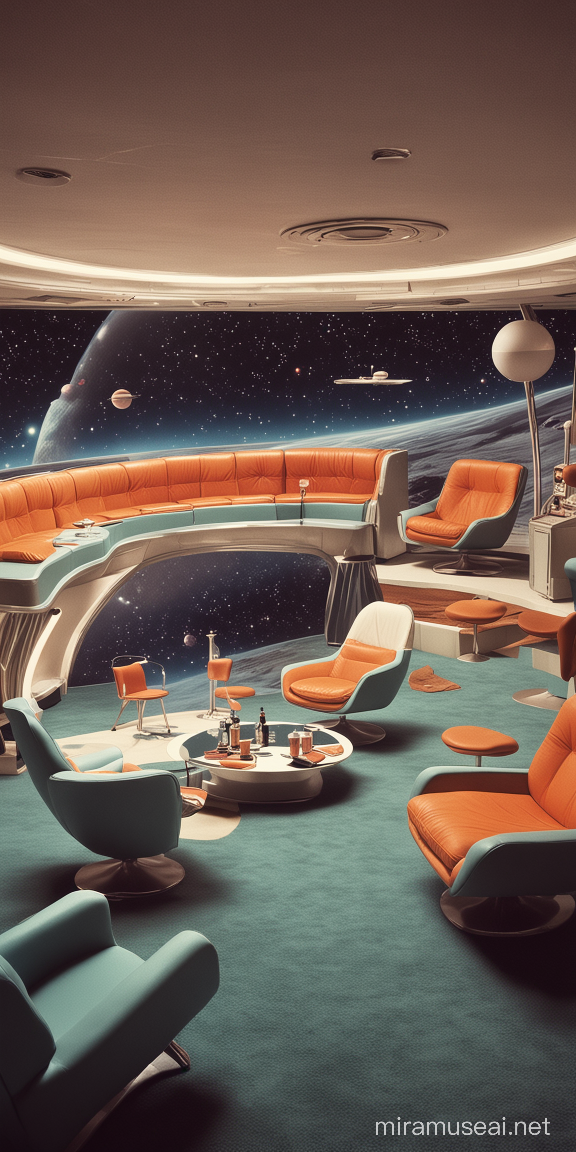 Retro Space Lounge Interior with 1960s Vibes