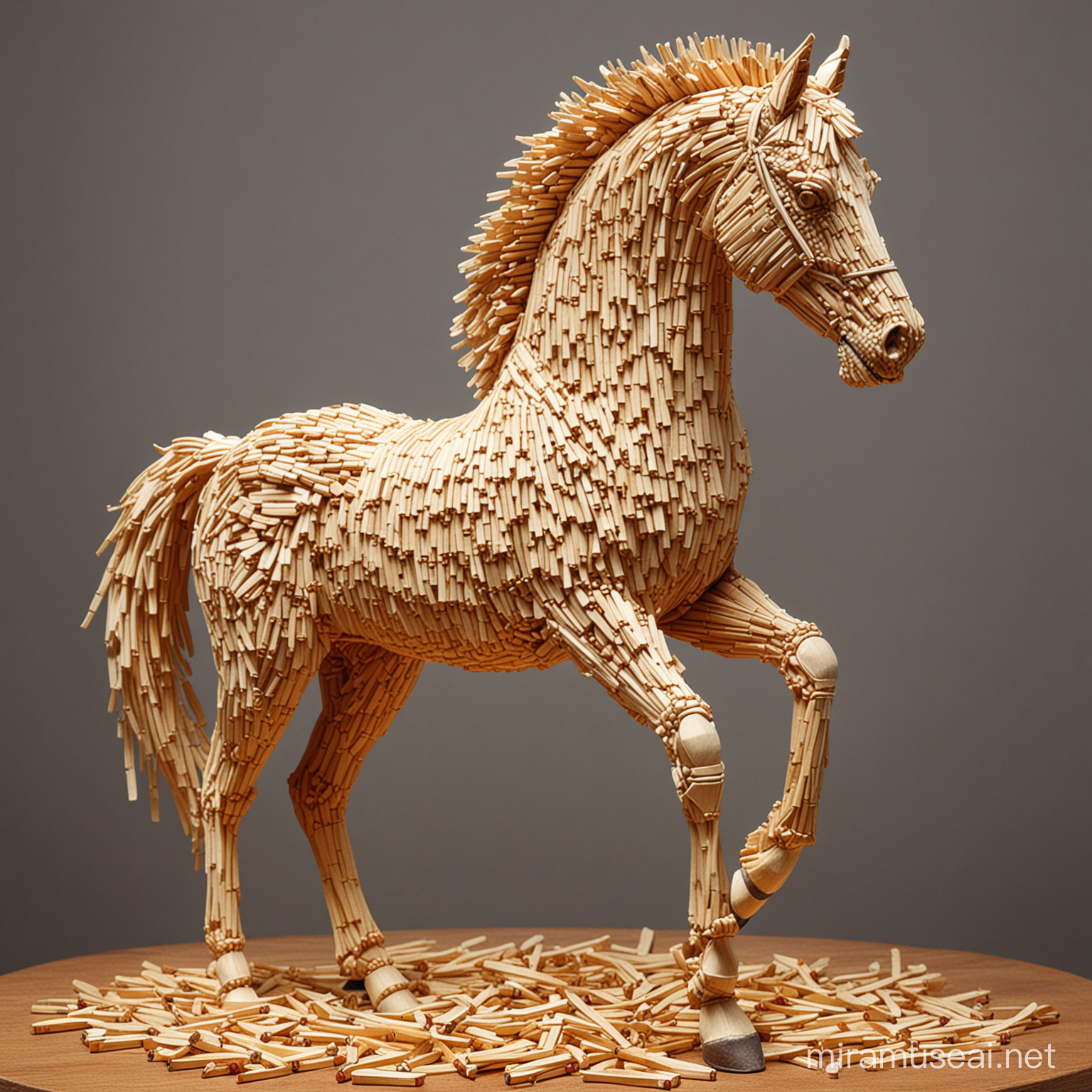 Stunning Horse Sculpture Crafted from Matchsticks