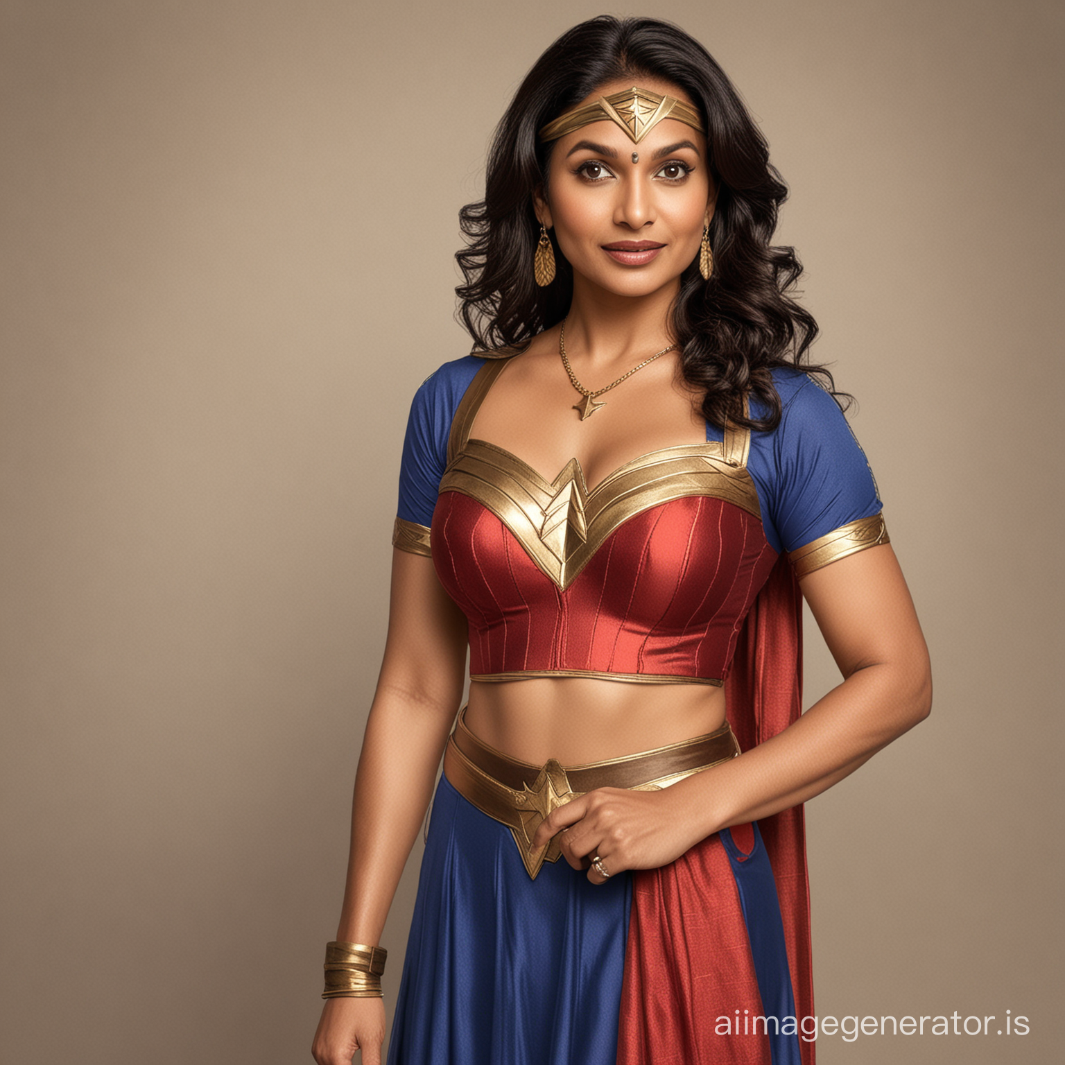 40s year old indian women in wonder women outfit