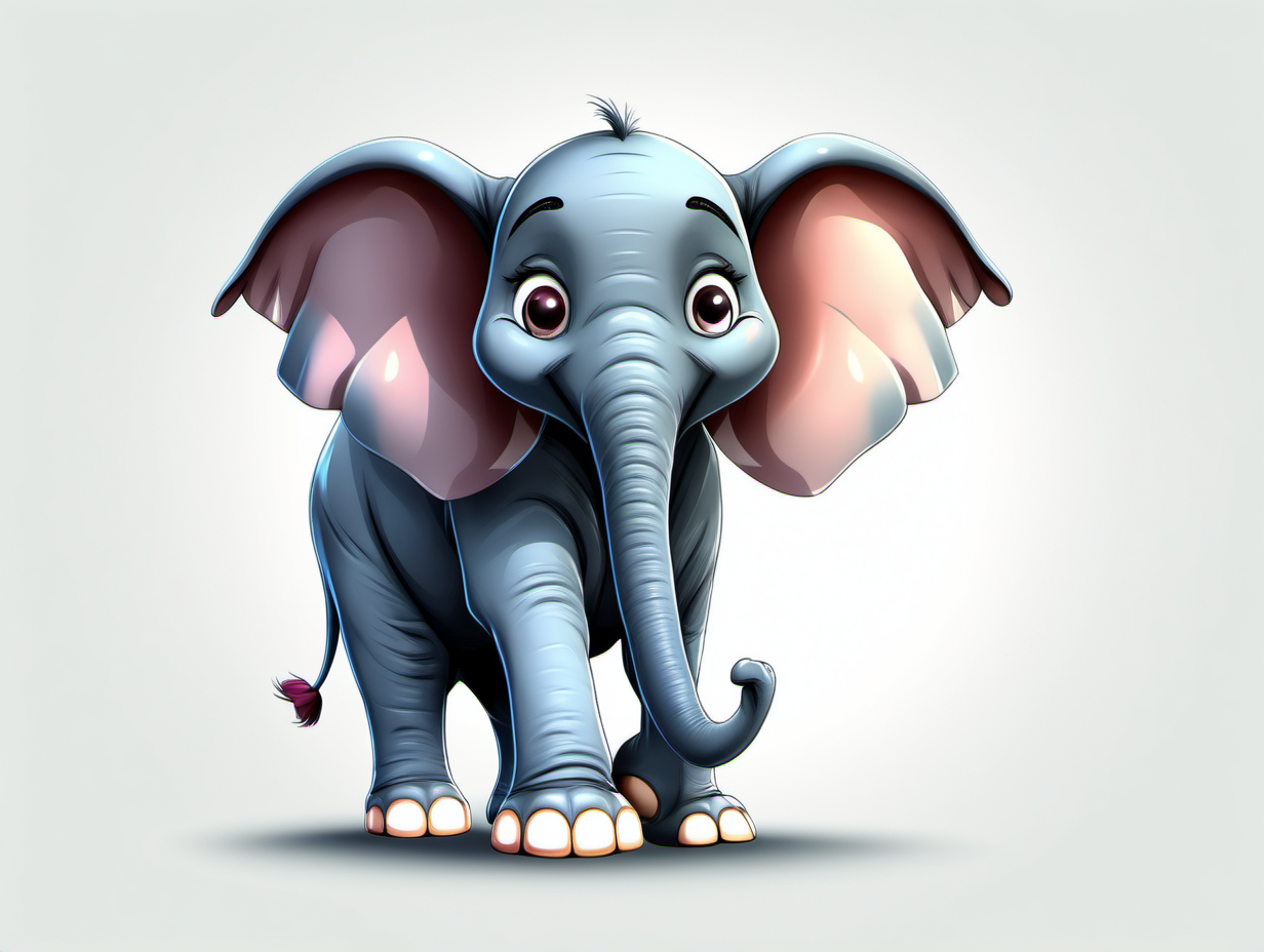 Friendly Animated Cartoon Elephant on White Background