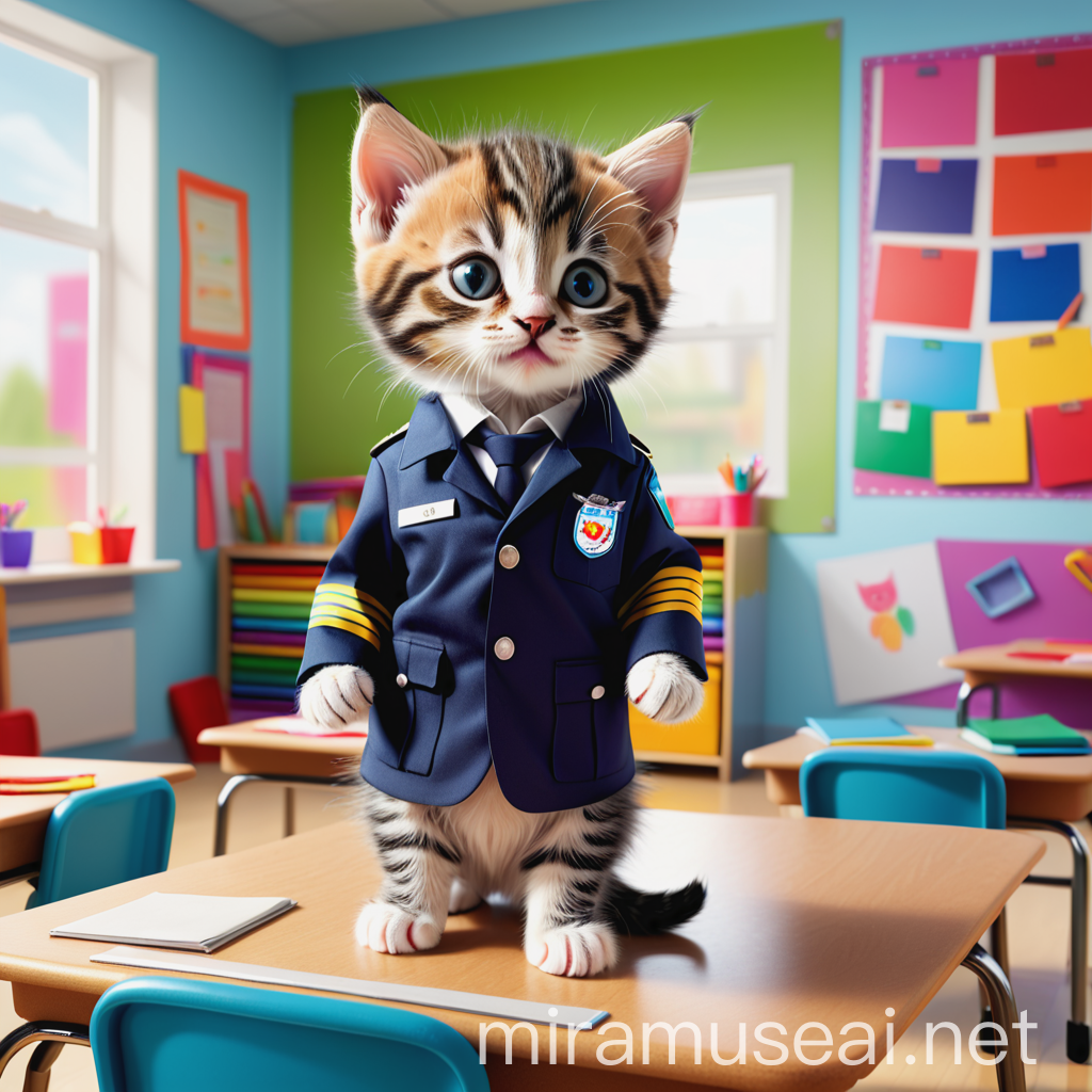 Adorable Kitten Dressing Up in Classroom Costume