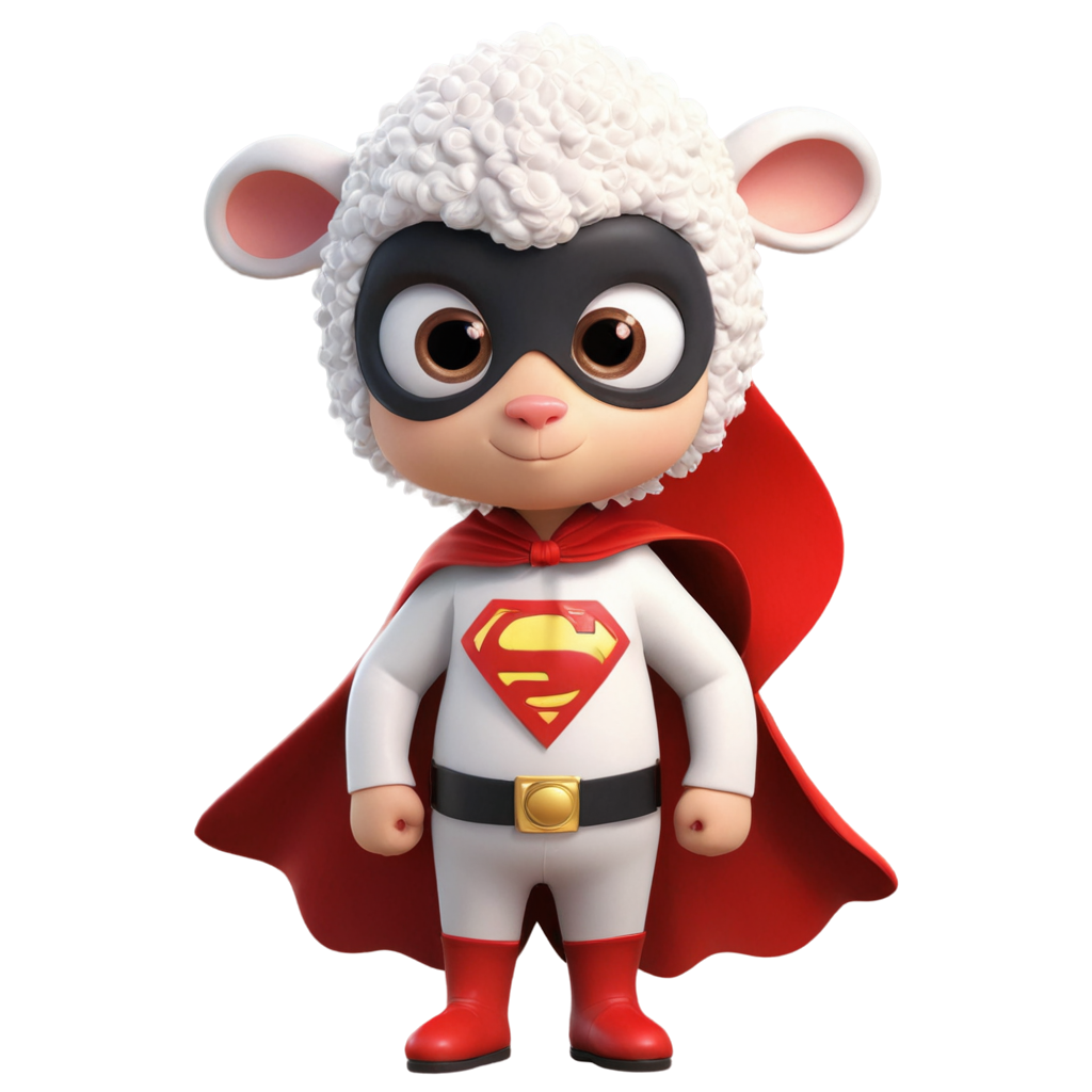 3D big eyes kawaii sheep (boys) wearing red wing superhero white costume