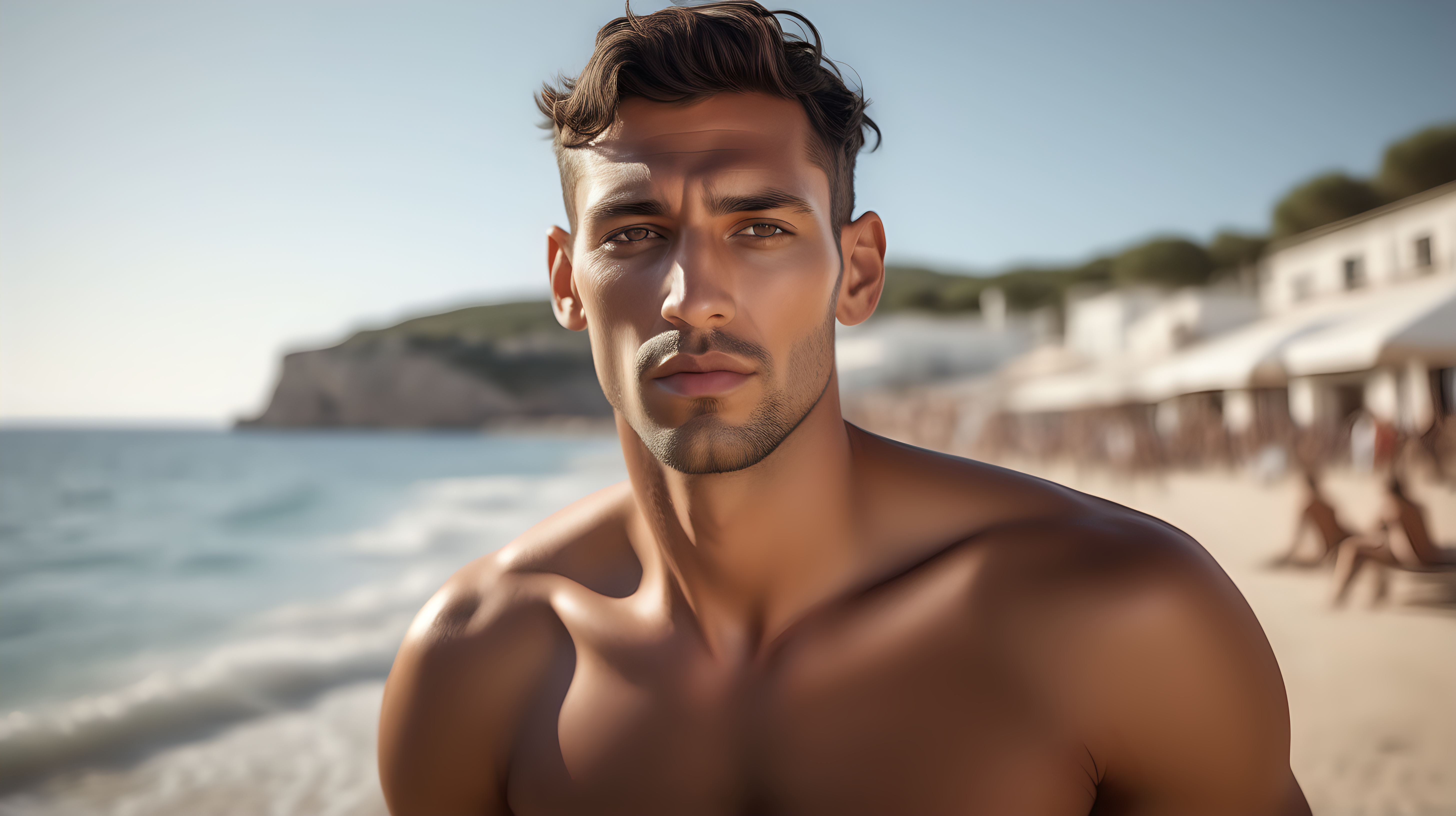 Chillout ibiza beach a super realistic handsome man