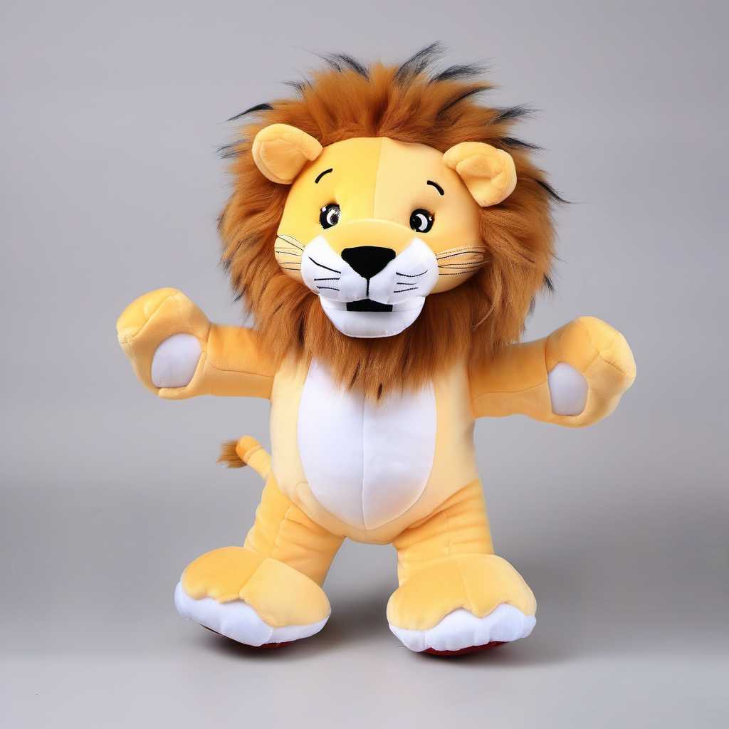 Lion plush toy standing and dancing