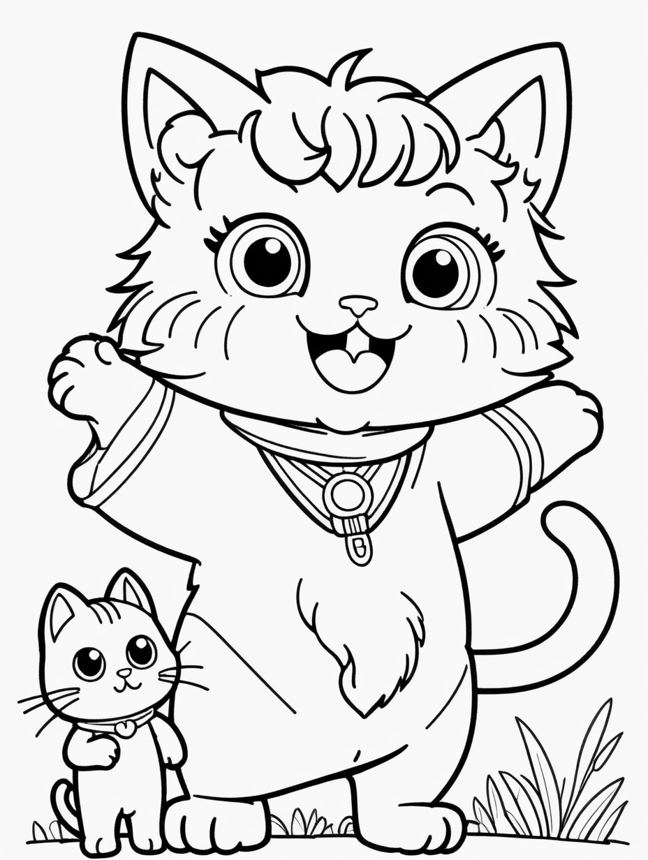 A coloring page of a cute cat with