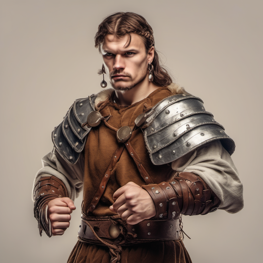 medieval Slavic gladiator with brown hair and an