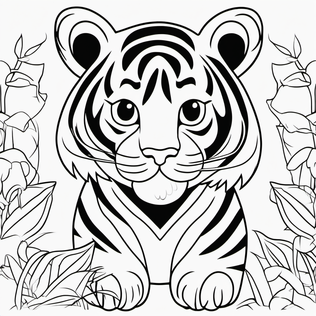 draw a cute tiger with only the outline  for a coloring book