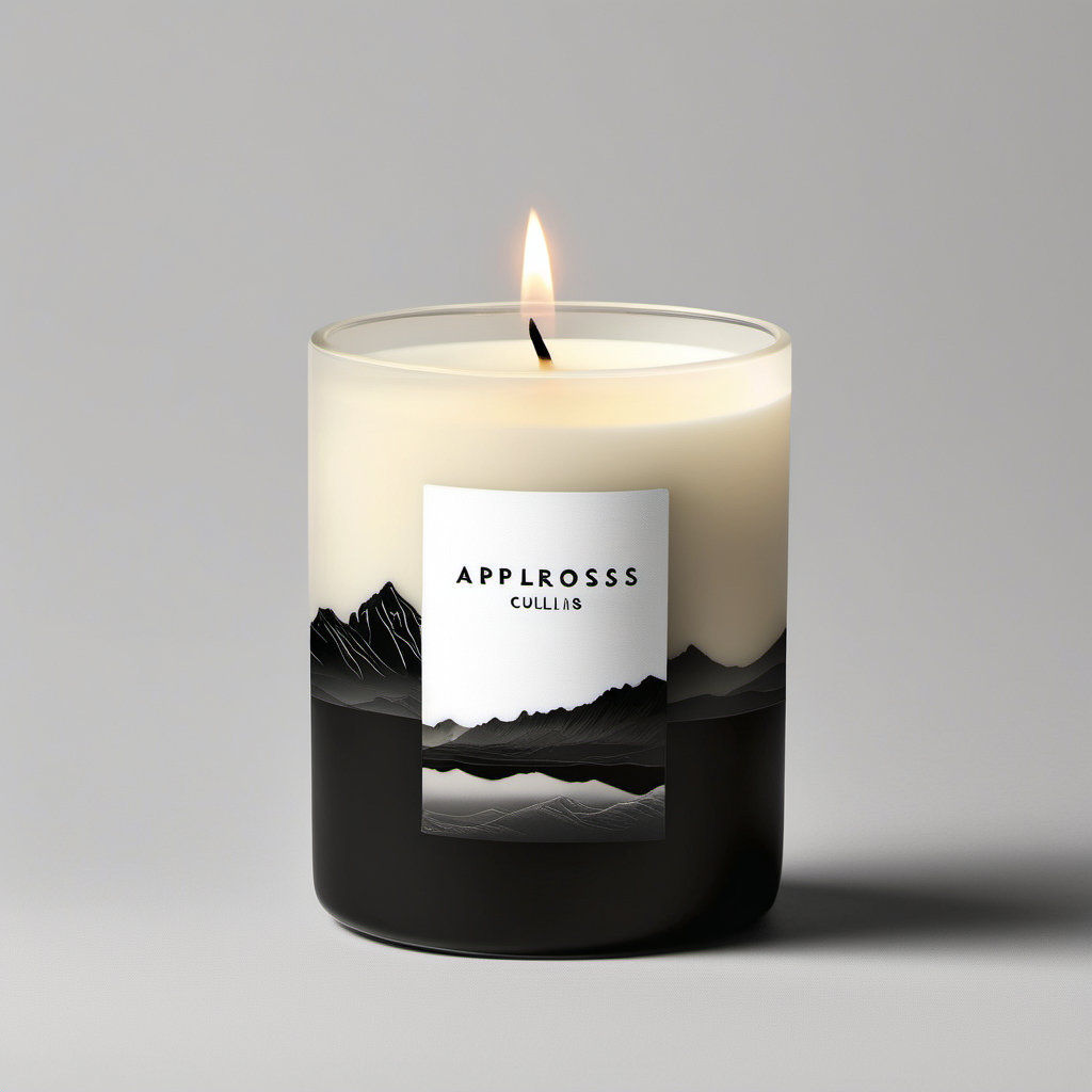 a modern minimal candle design with the cuillins mountains and the name applecross candles on the front 