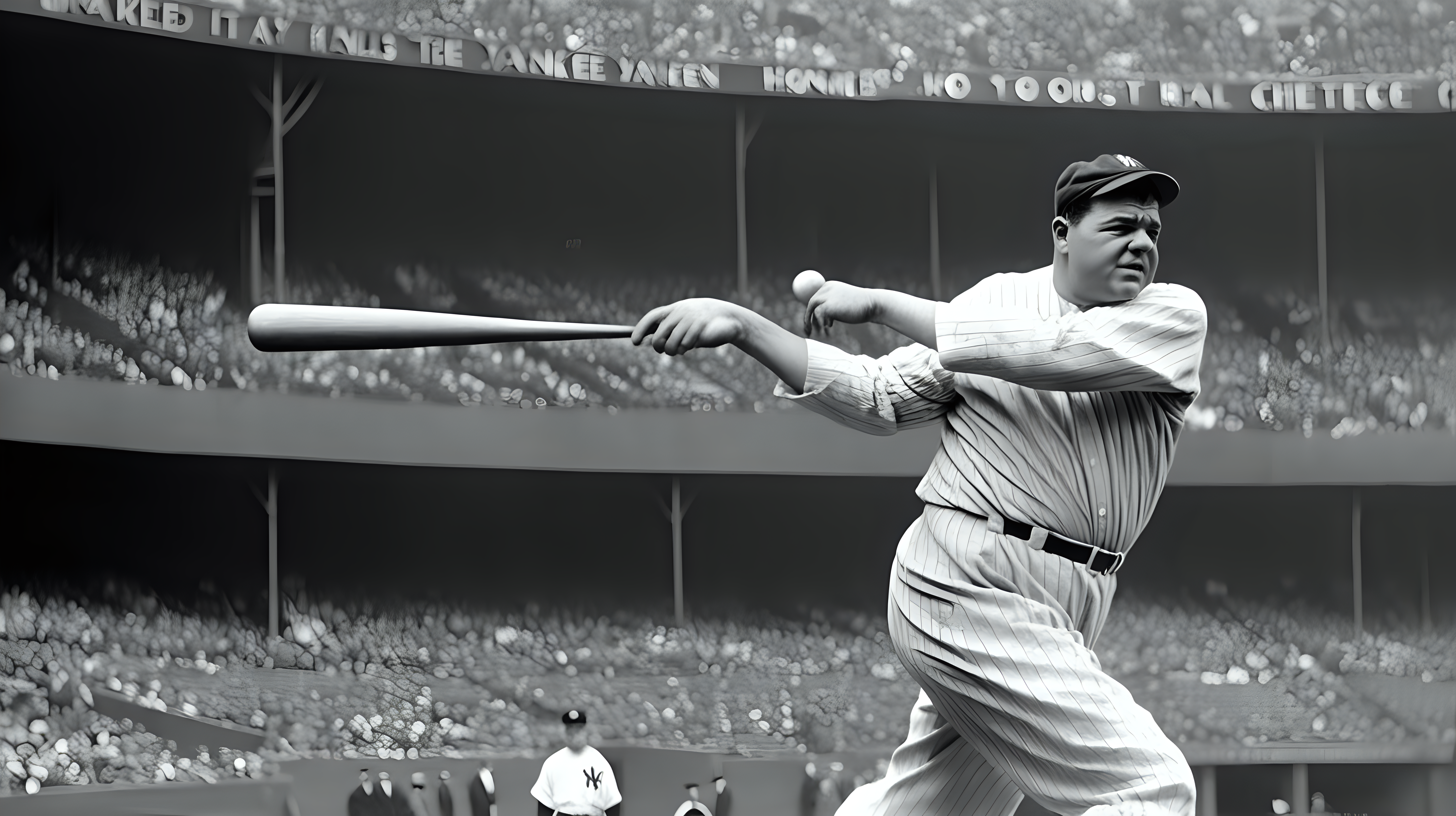 Babe Ruth hitting a ball out of Yankee