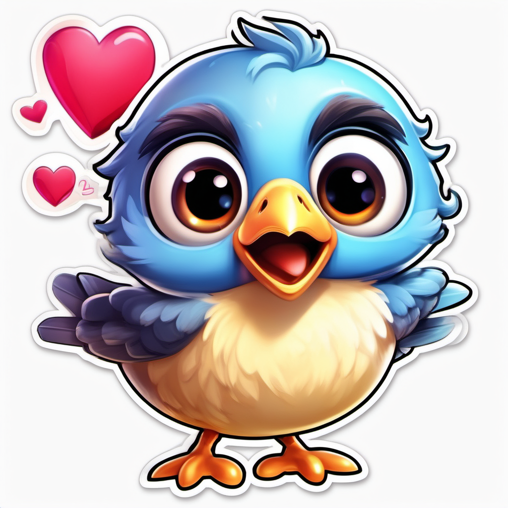 super Adorable little bird cartoonsticker valentine hearts sweet