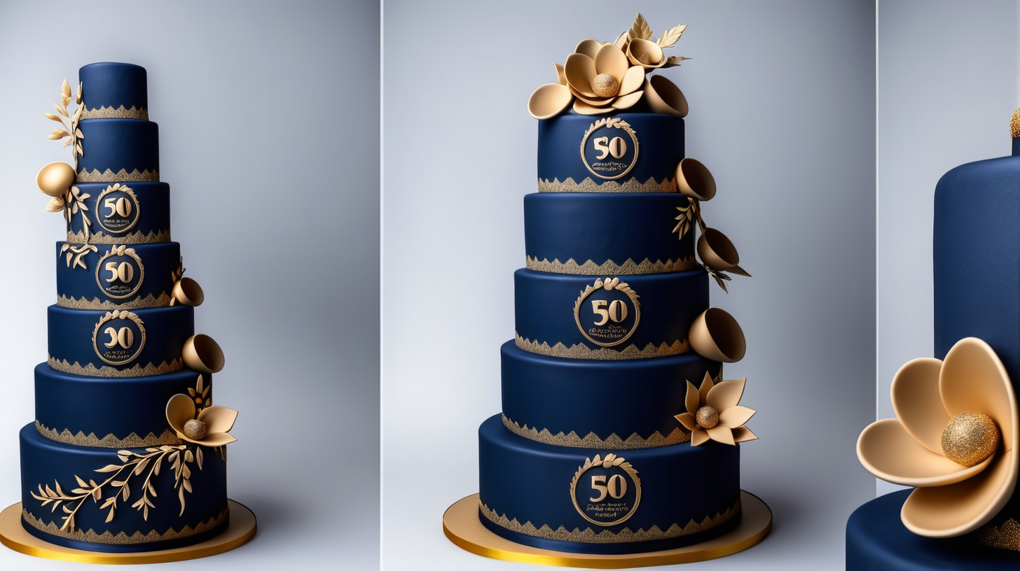 cake for "Four Seasons" hotel for the 30 years anniversary, with five tiers. Navy blue color and gold details