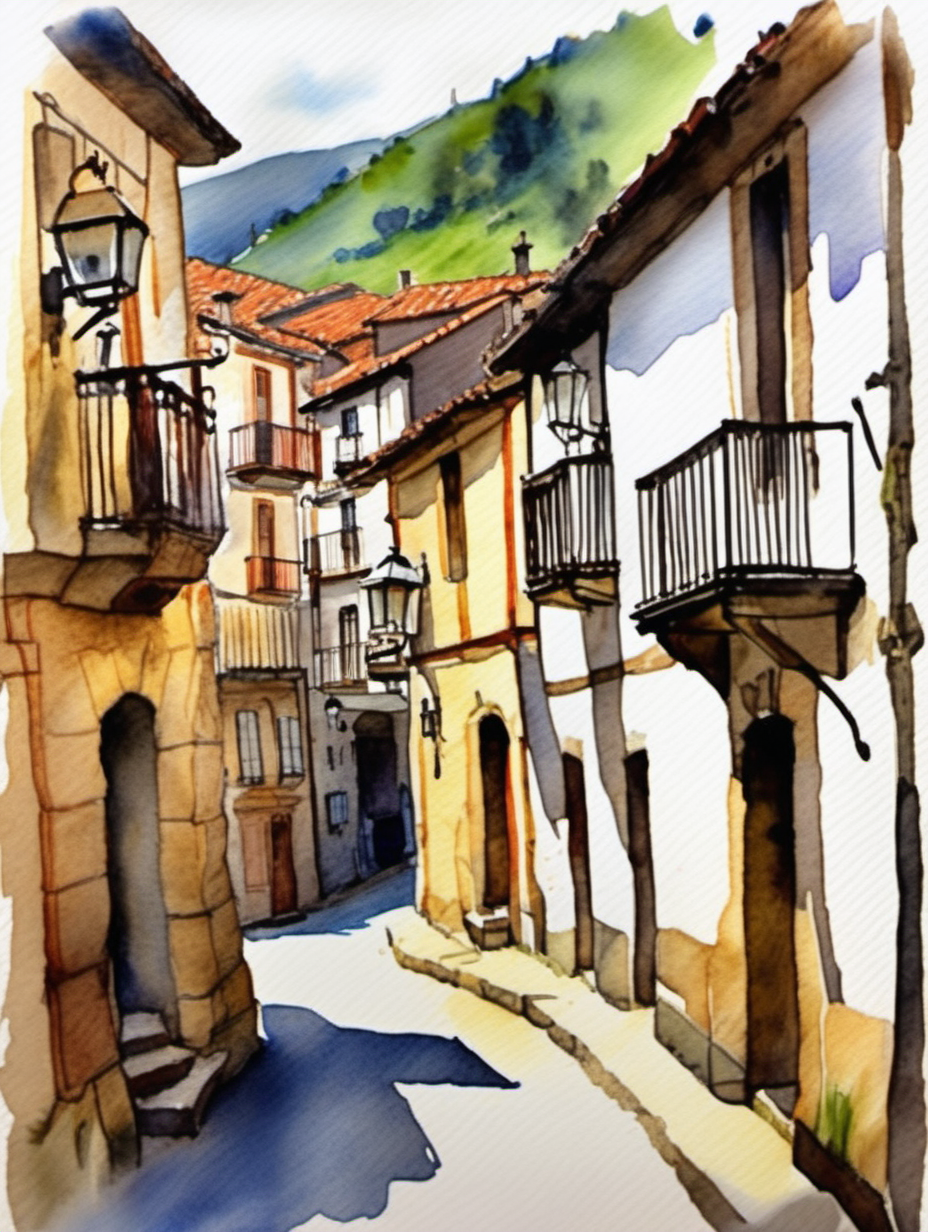 Cantabrian village in watercolor