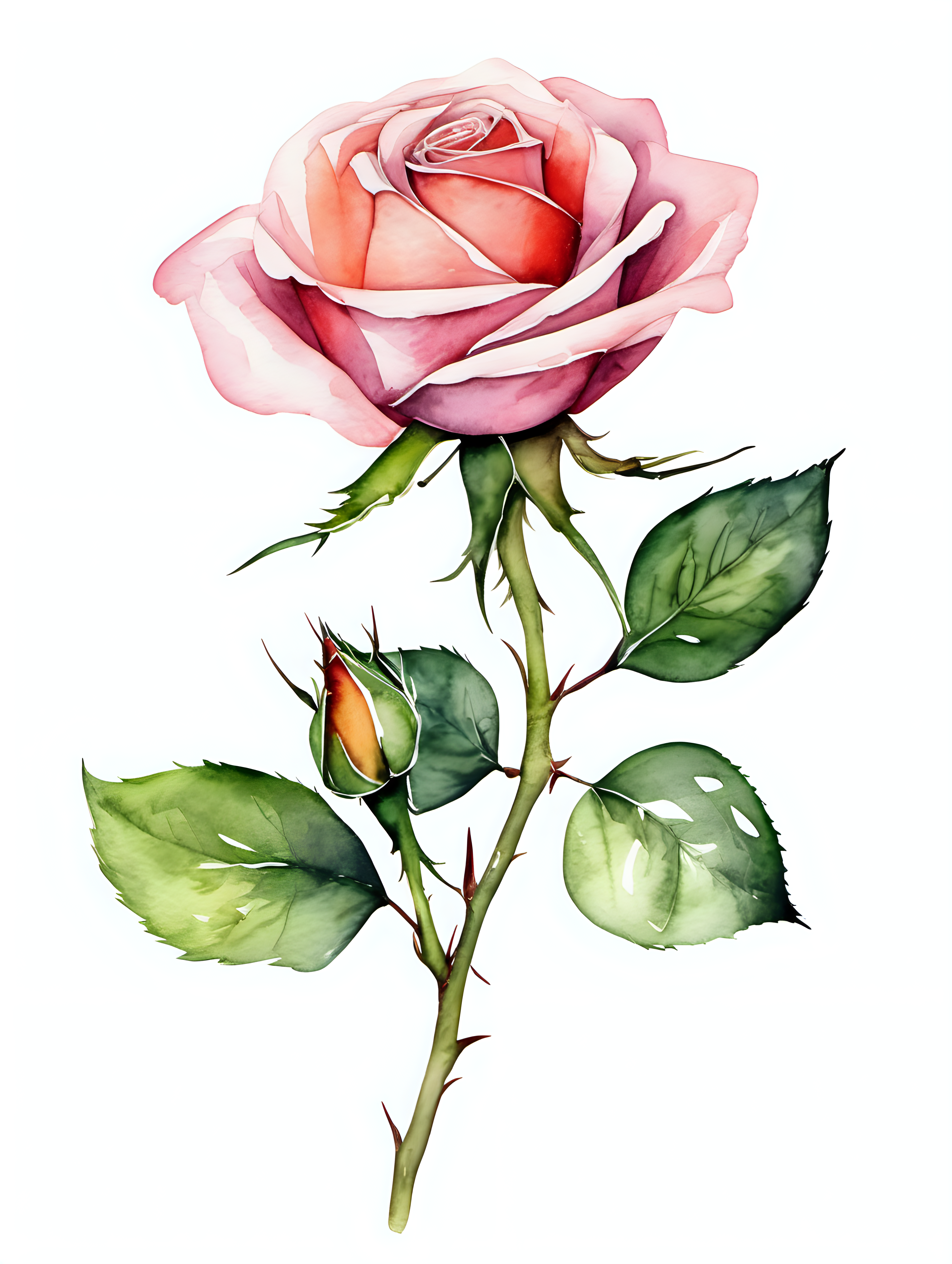 simple single rose watercolor white background