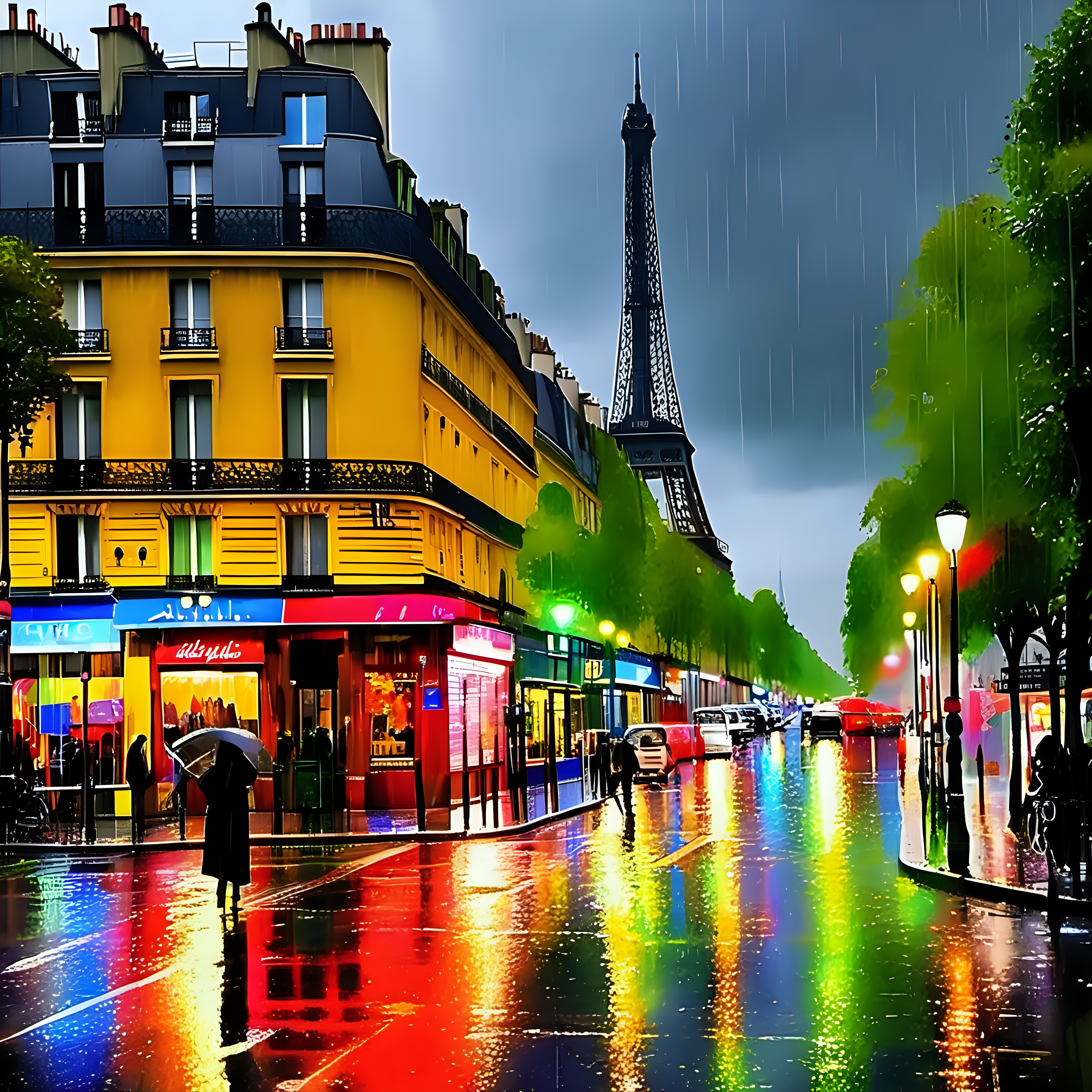 bright paris in the rain