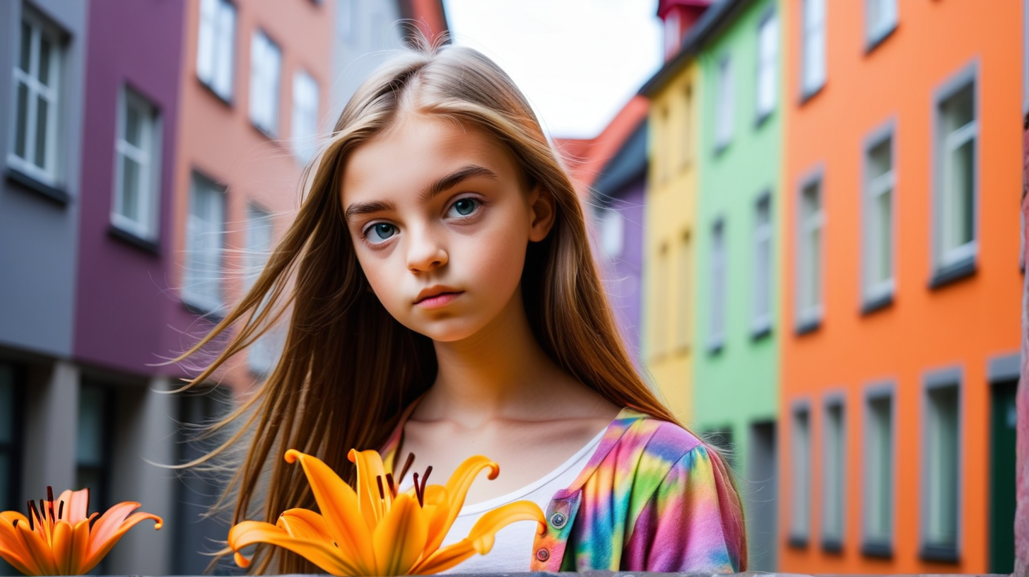 young girl named lily in a colorful town