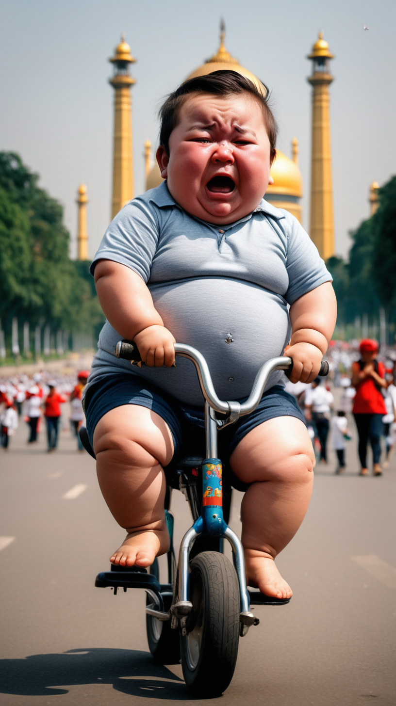 Cute, Fat Little Boy. Is Riding Monas, Crying